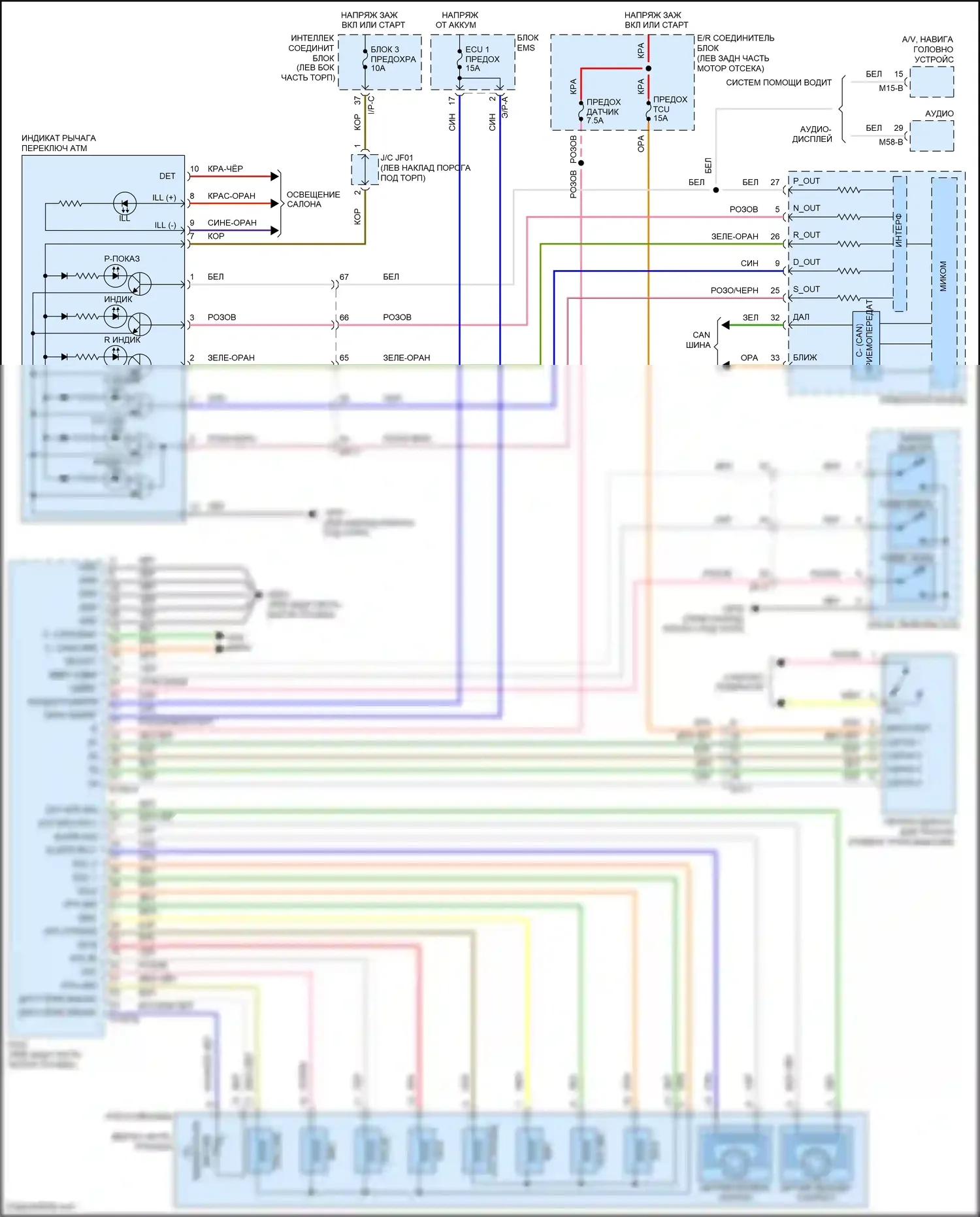 Santa Fe Hyundai III рестайлинг (2015-2018): Электросхема автоматической коробки передач 