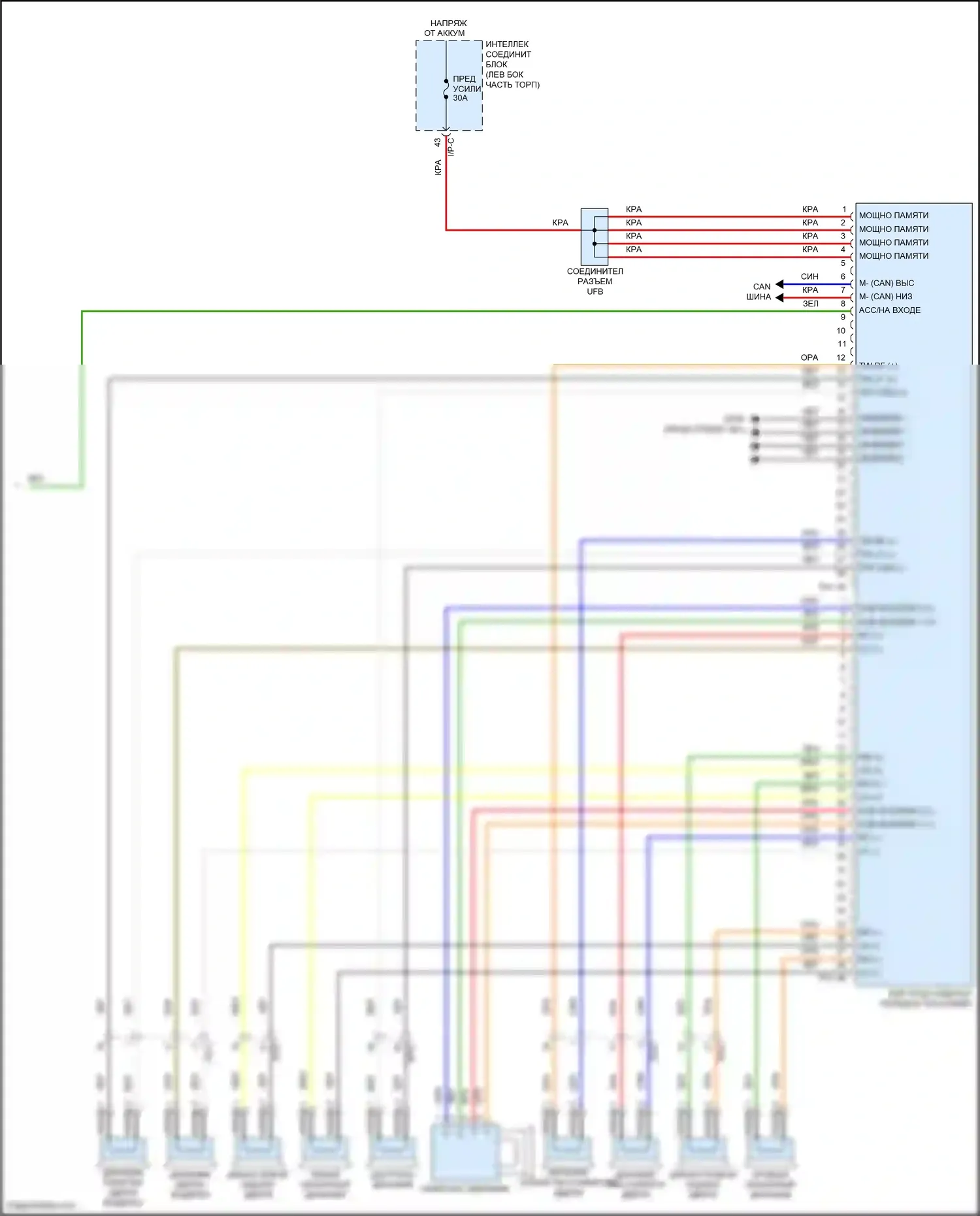 Santa Fe Hyundai III рестайлинг (2015-2018): Электросхема магнитолы, без навигации, аудио дисплей, с усилителем jbl (3 из 3) 