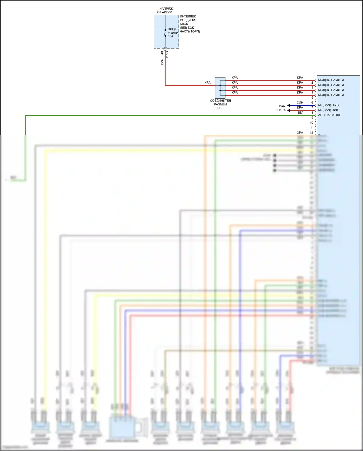 Santa Fe Hyundai III рестайлинг (2015-2018): Электросхема магнитолы, без навигации, с дисплеем аудио и mobis усилитель (3 из 3) 