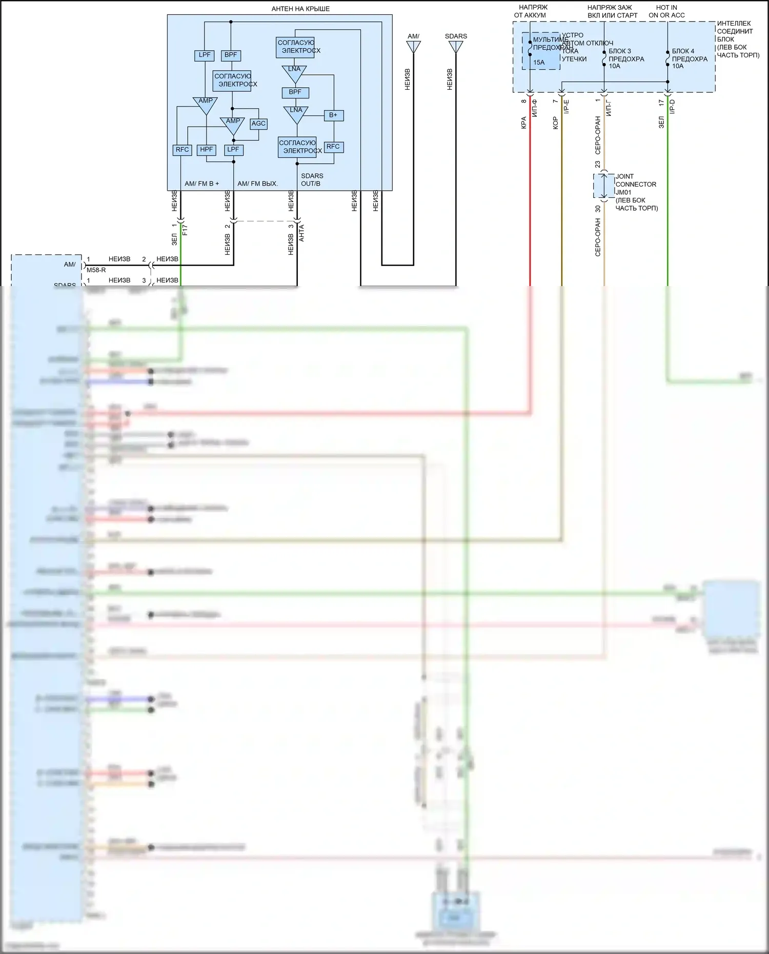 Santa Fe Hyundai III рестайлинг (2015-2018): Электросхема магнитолы, без навигации, с дисплеем аудио и усилителем jbl (1 из 3) 