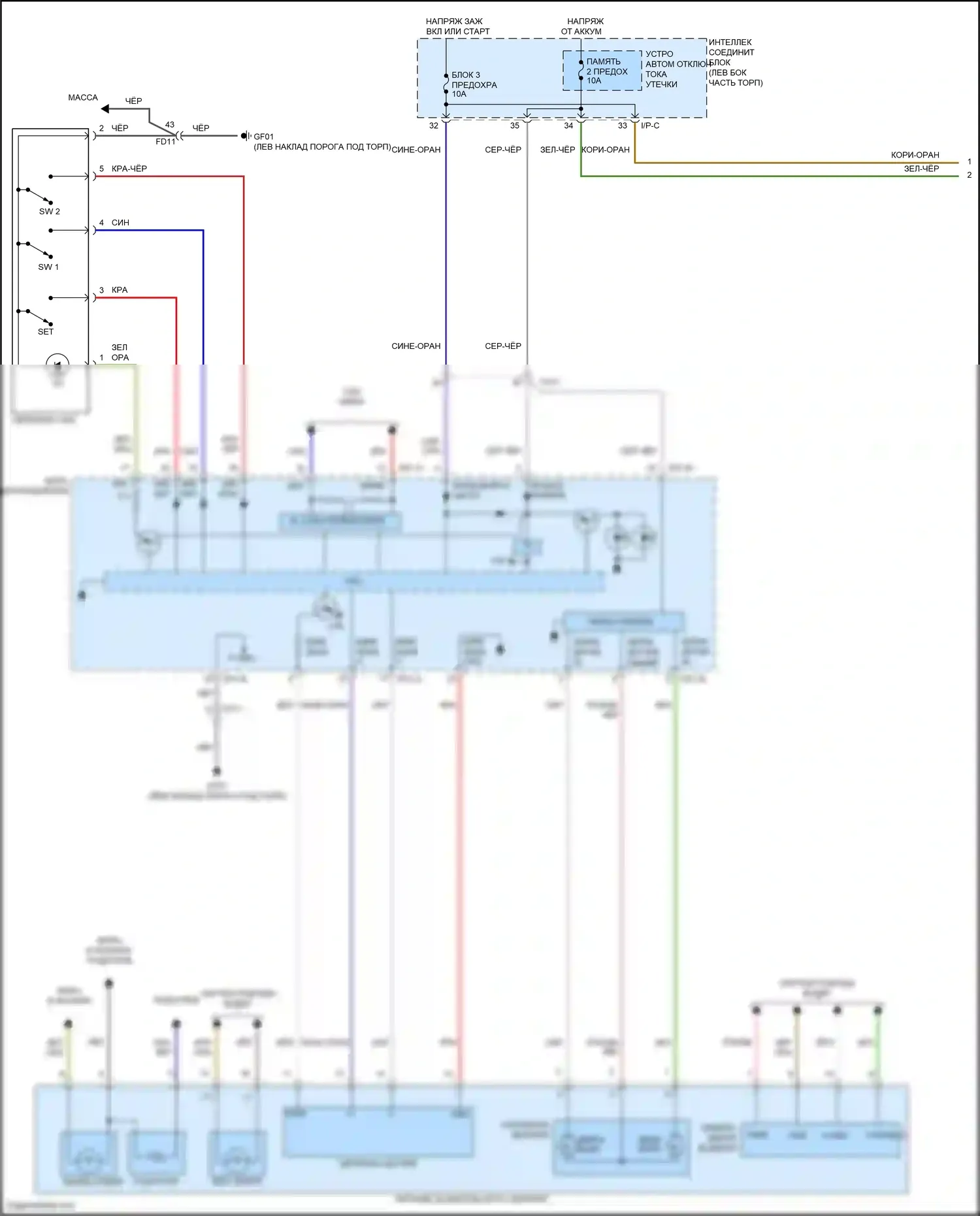Santa Fe Hyundai III рестайлинг (2015-2018): Электросхема памяти зеркал (1 из 2) 