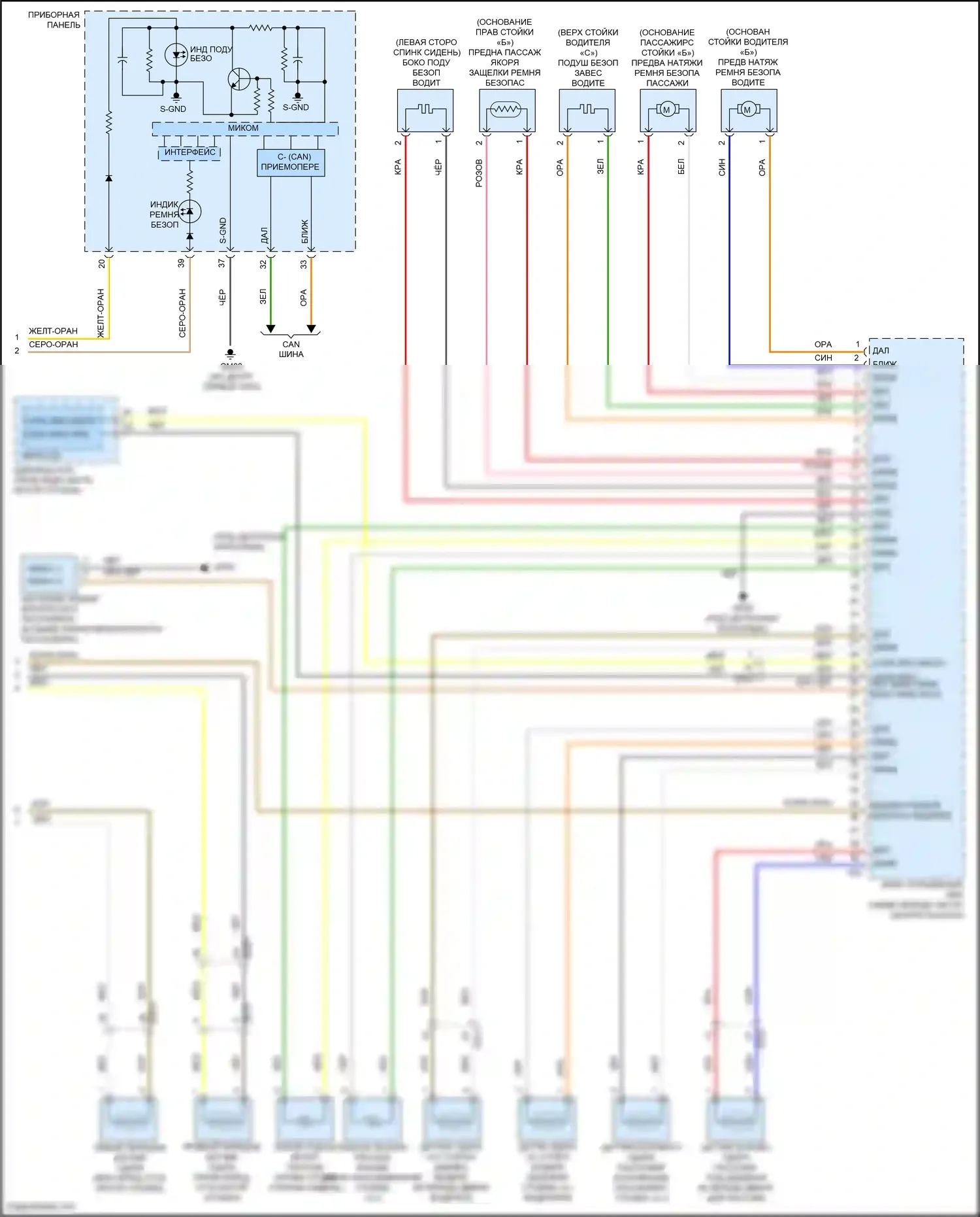 Santa Fe Hyundai III рестайлинг (2015-2018): Электросхема подушек безопасности (2 из 2) 