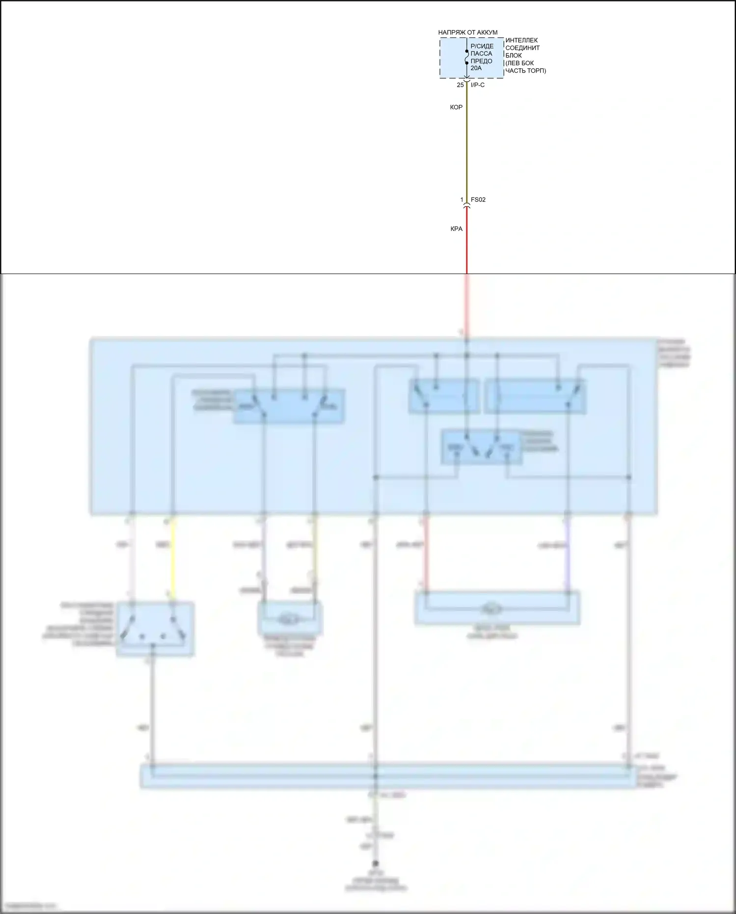 Santa Fe Hyundai III рестайлинг (2015-2018): Электросхема пассажирского сиденья с электроприводом, четырехстороннее сиденье с электроприводом 