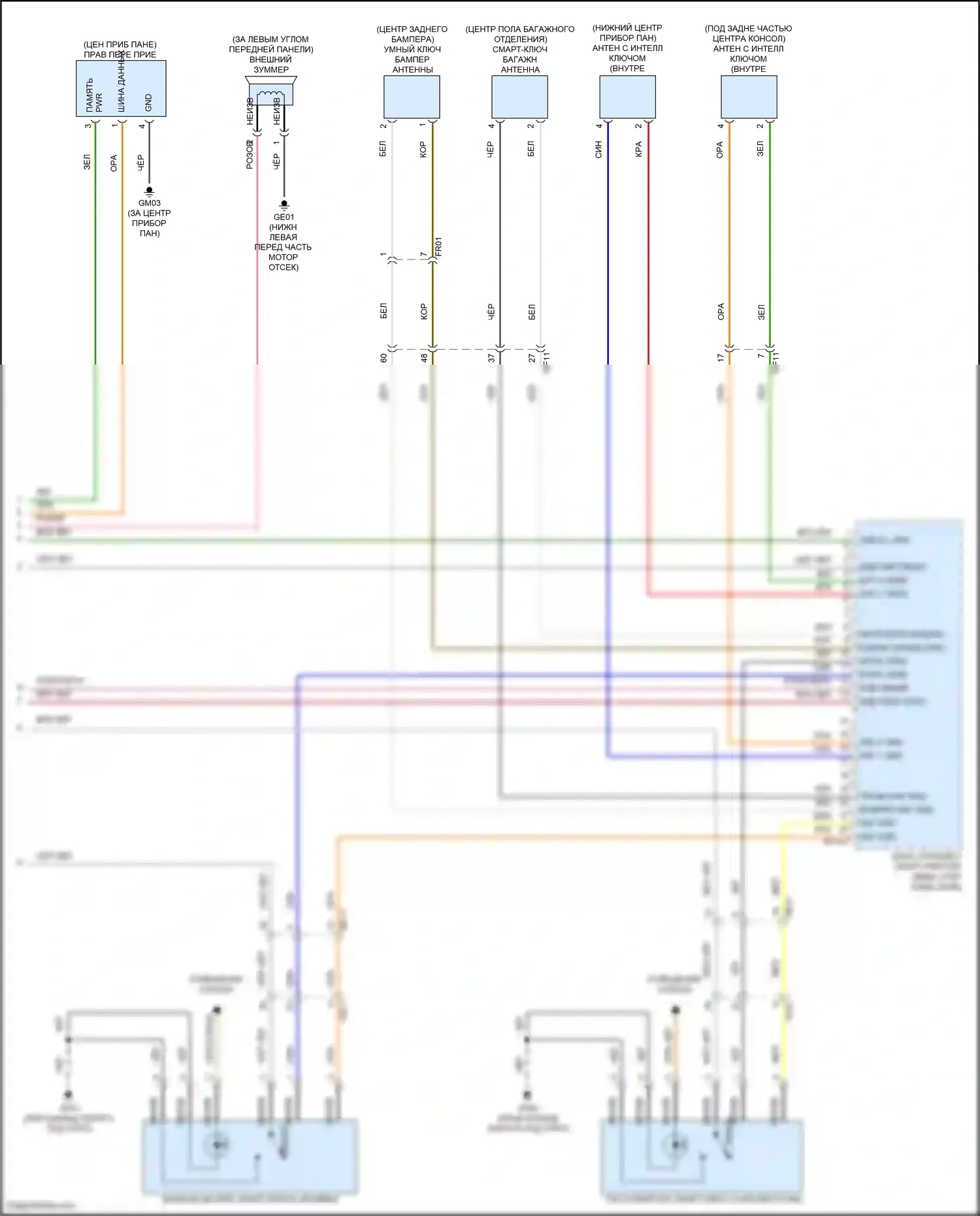 Santa Fe Hyundai III рестайлинг (2015-2018): Электросхема иммобилайзера, с системой интеллектуальных ключей (2 из 2) 