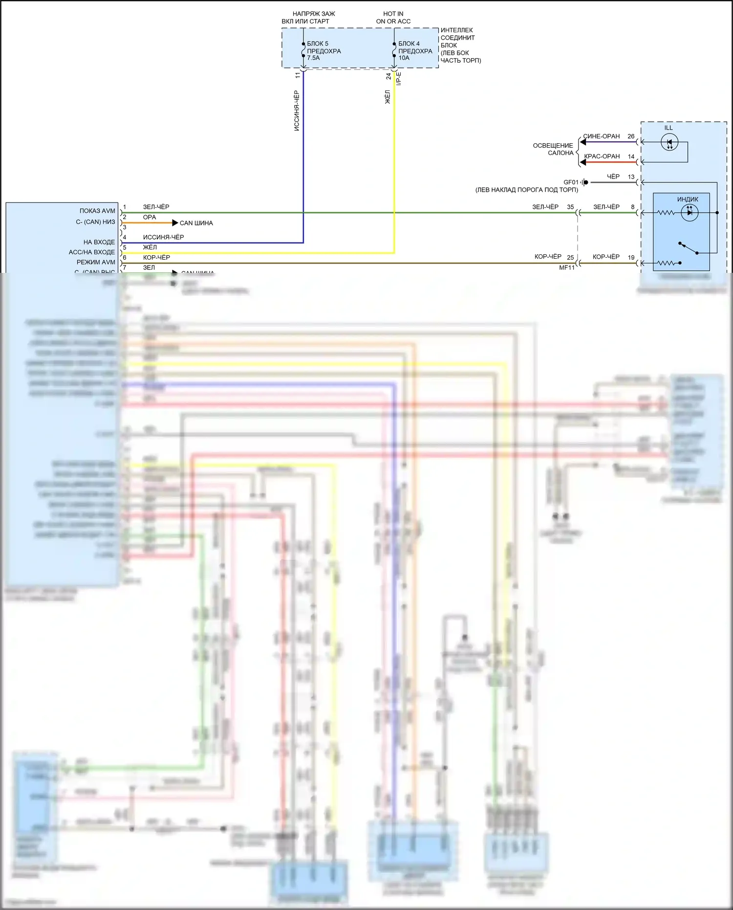 Santa Fe Hyundai III рестайлинг (2015-2018): Электросхема камеры кругового обзора 