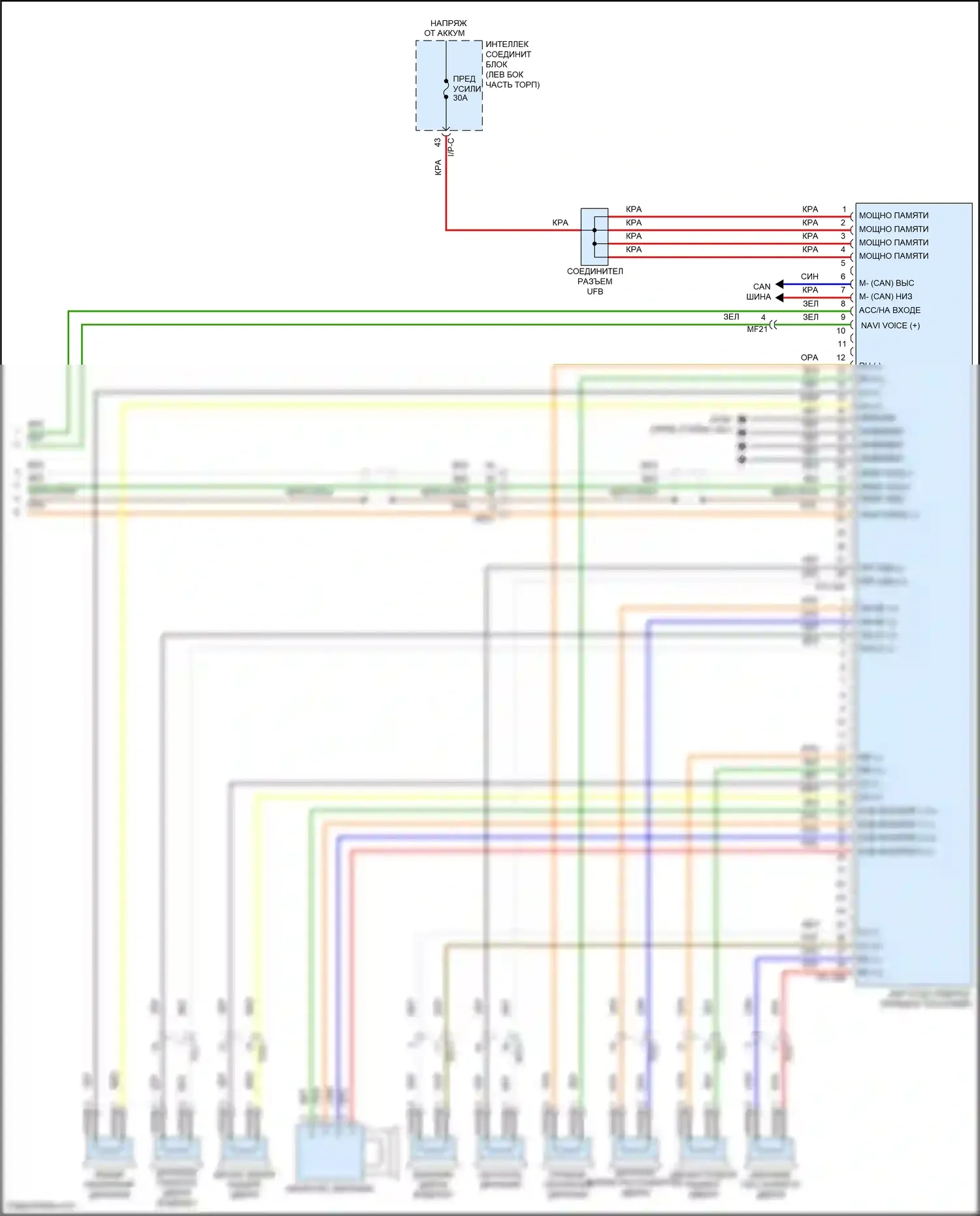 Santa Fe Hyundai III рестайлинг (2015-2018): Электросхема навигации, с усилителем mobis (3 из 3) 