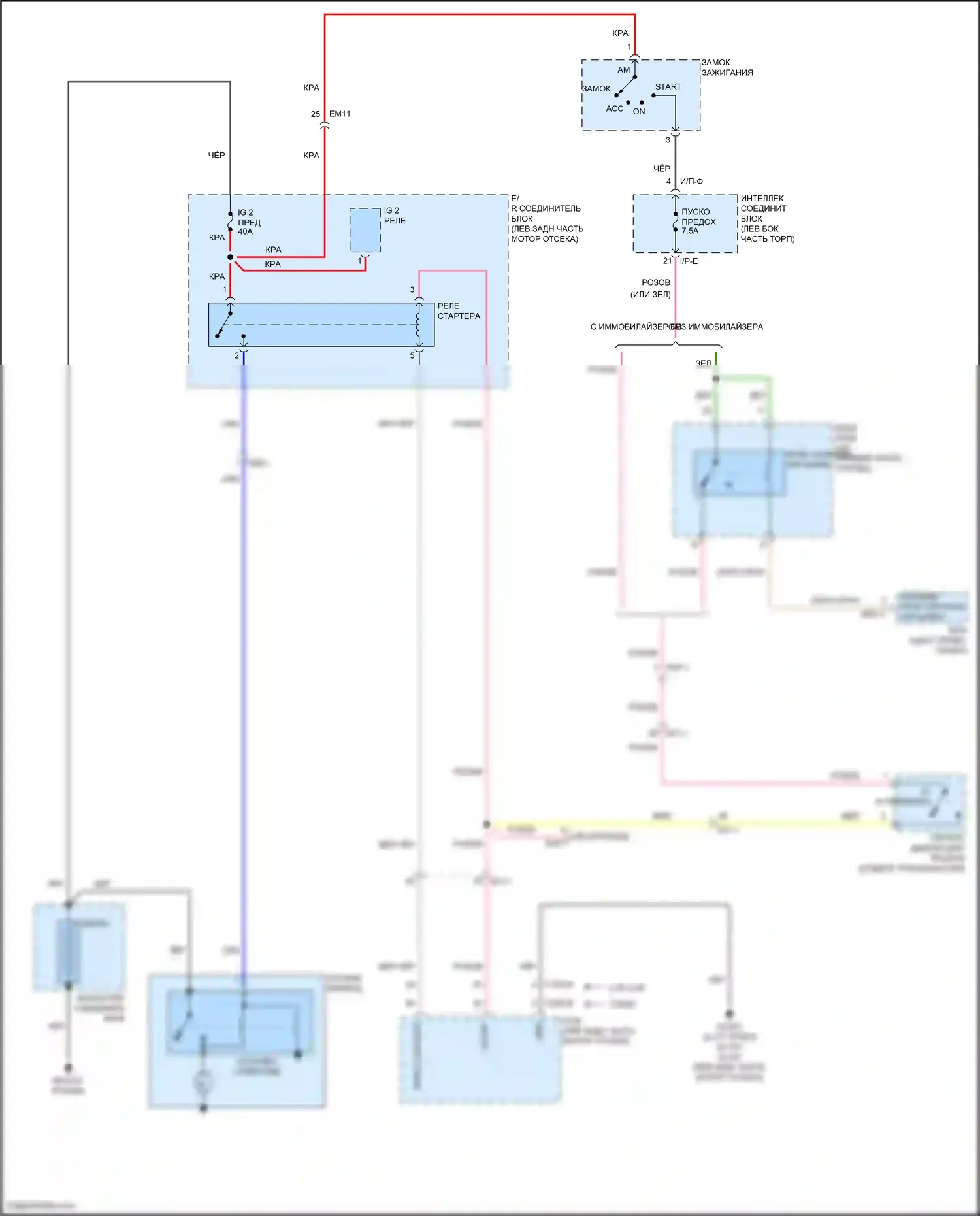 Santa Fe Hyundai III рестайлинг (2015-2018): Электросхема стартера, без смарт-ключа 