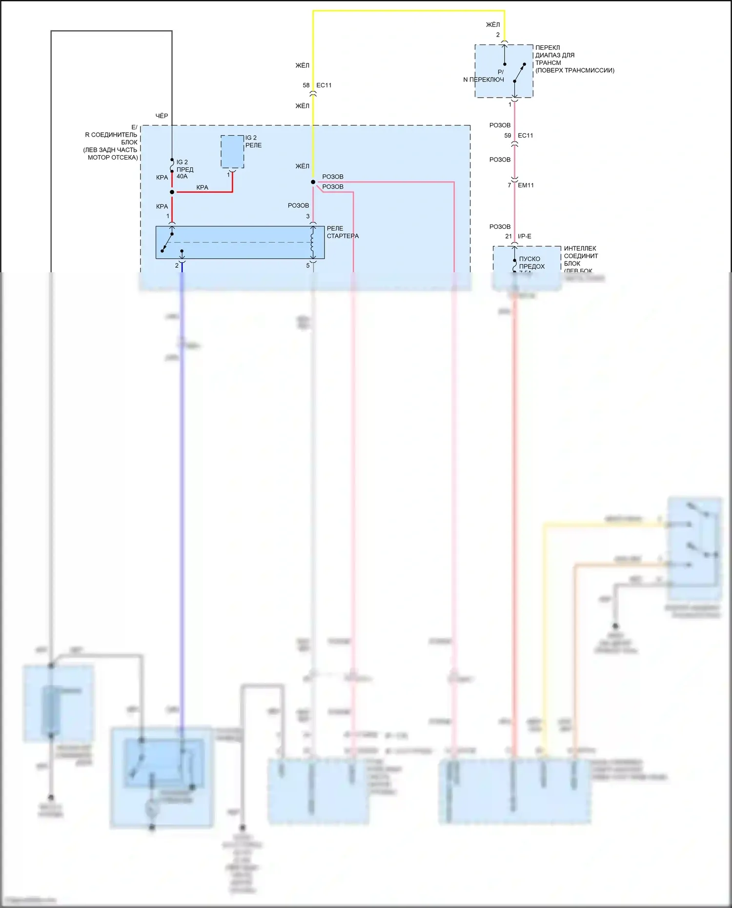 Santa Fe Hyundai III рестайлинг (2015-2018): Электросхема стартера, с интеллектуальным ключом 