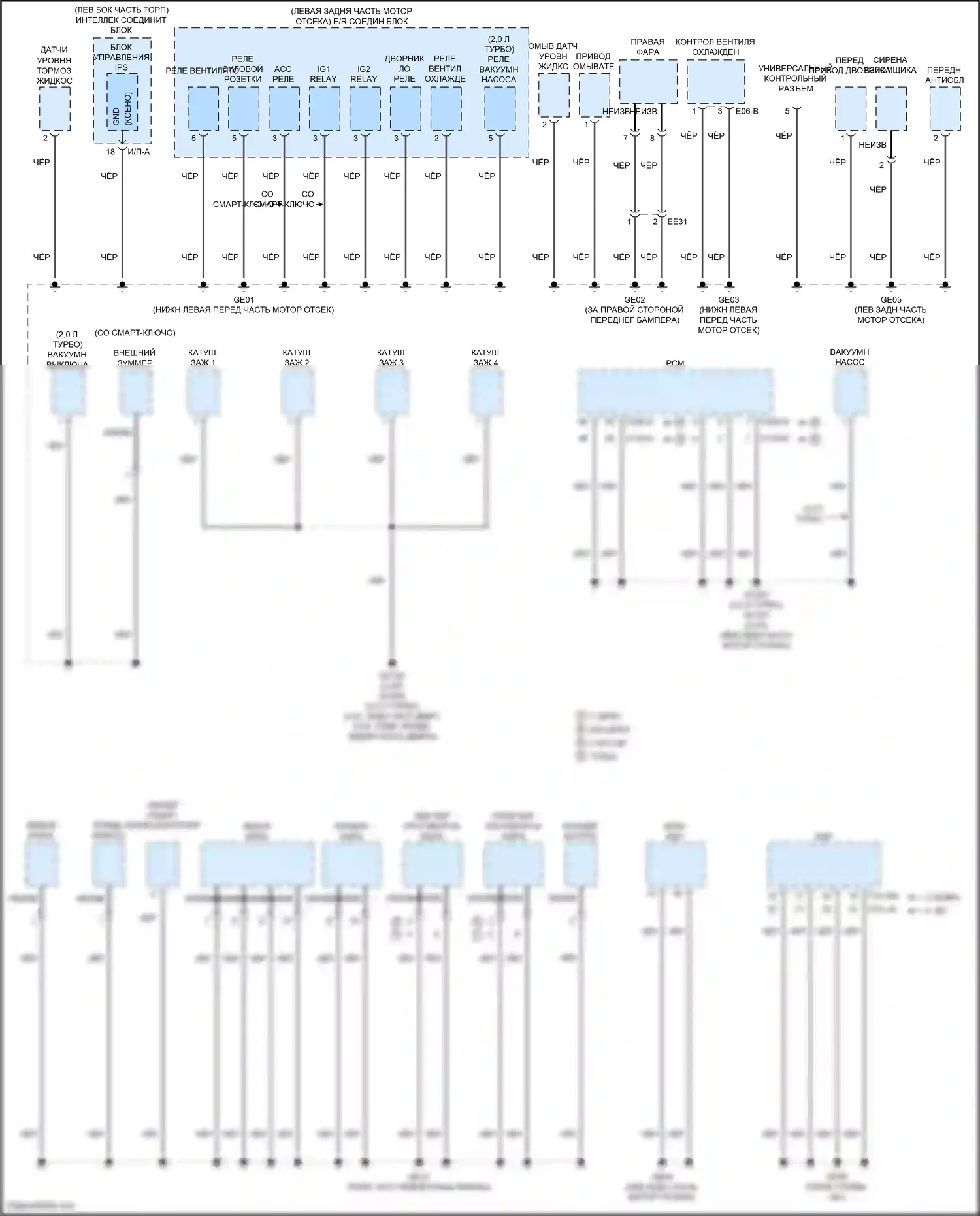 Santa Fe Hyundai III рестайлинг (2015-2018): Электросхема точек подключения масс (2 из 4) 