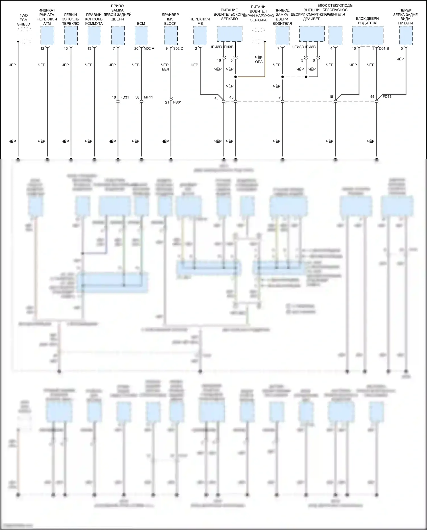 Santa Fe Hyundai III рестайлинг (2015-2018): Электросхема точек подключения масс (3 из 4) 