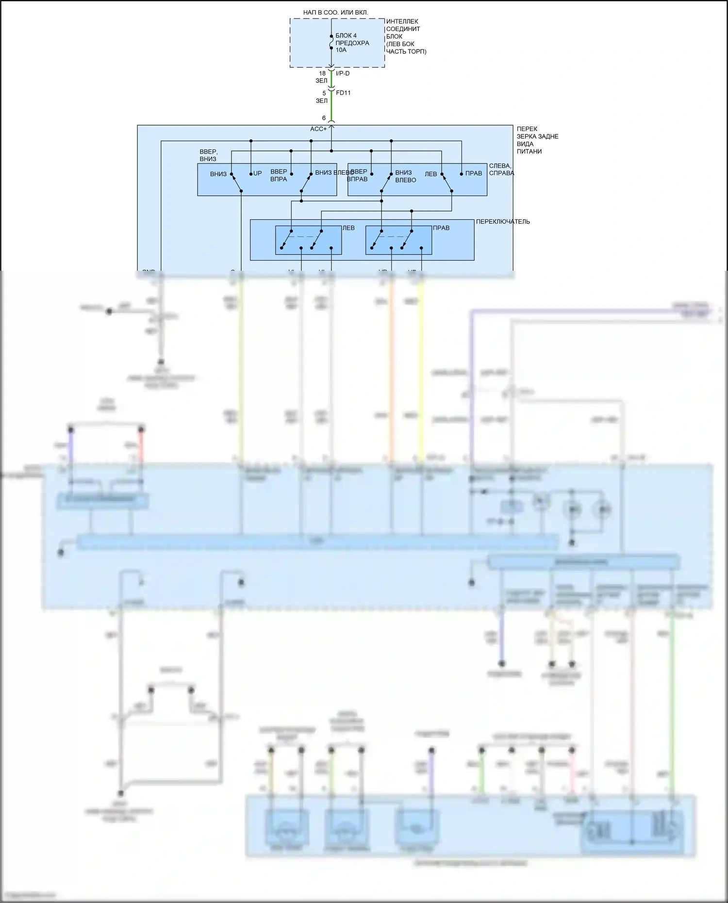 Santa Fe Hyundai III рестайлинг (2015-2018): Управление зеркалами заднего вида электросхема (1 из 2) 
