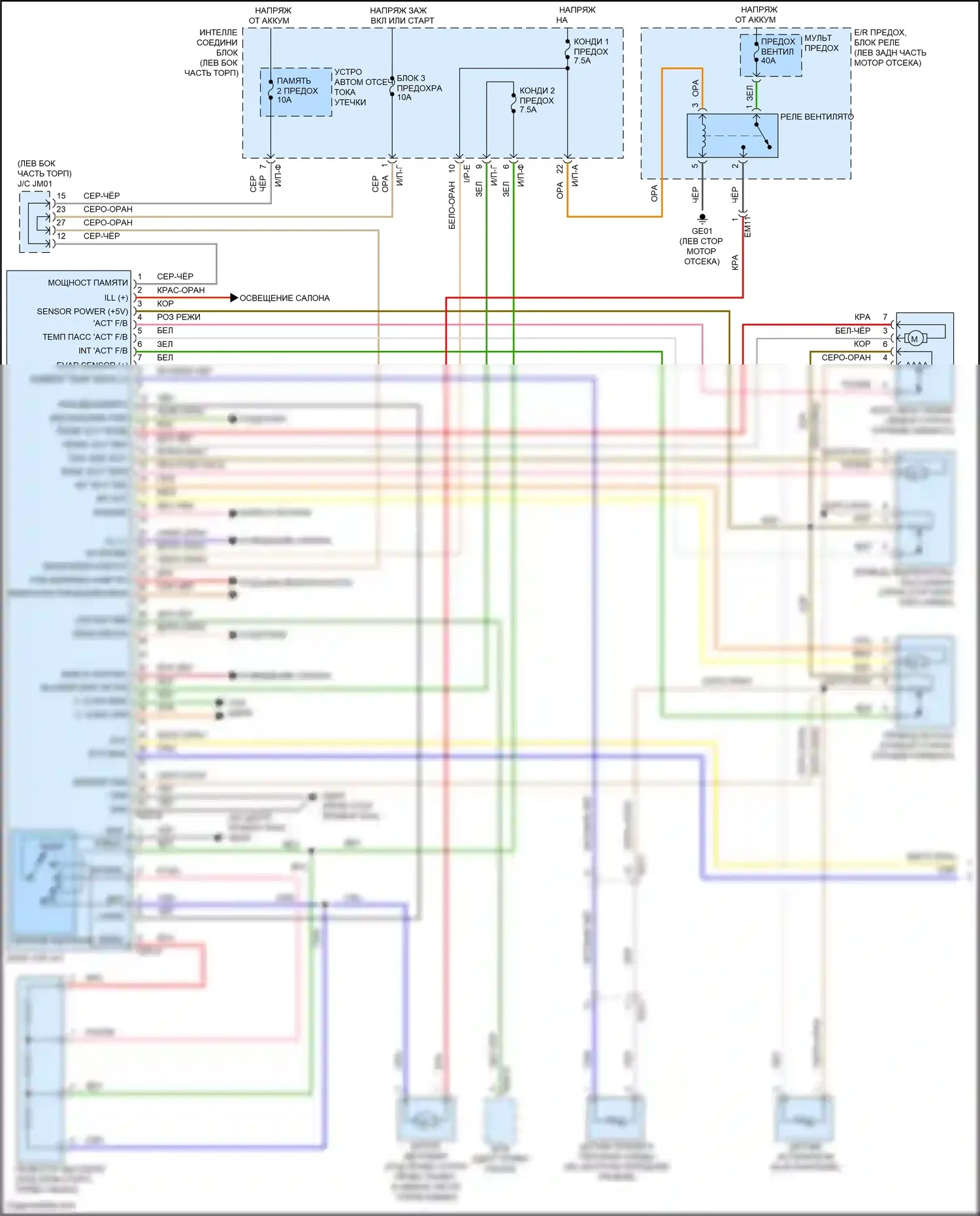 Santa Fe Hyundai III (2012-2016): Электросхема ручного кондиционера (1 из 2) 