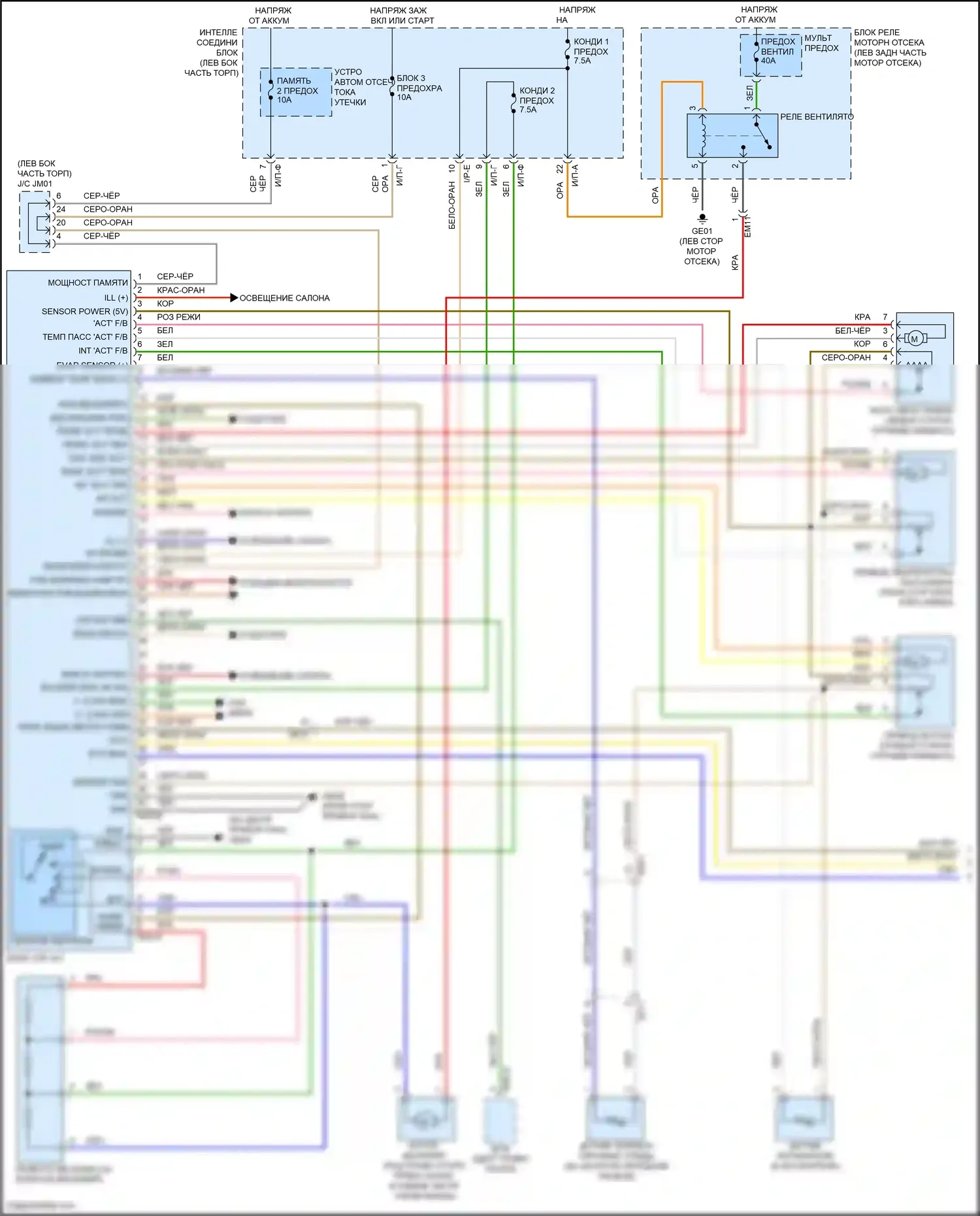 Santa Fe Hyundai III (2012-2016): Электросхема ручного кондиционера (1 из 3) 