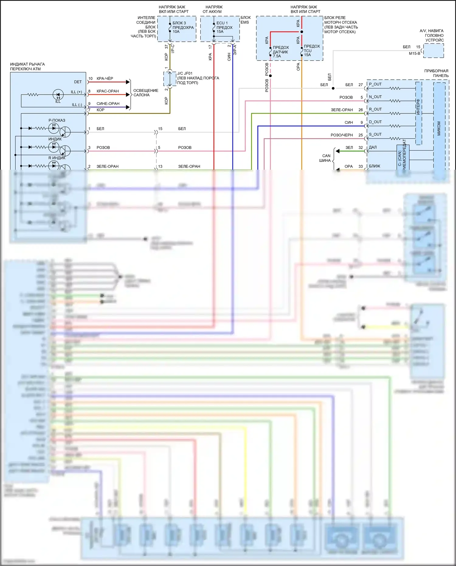 Santa Fe Hyundai III (2012-2016): Электросхема автоматической коробки передач 
