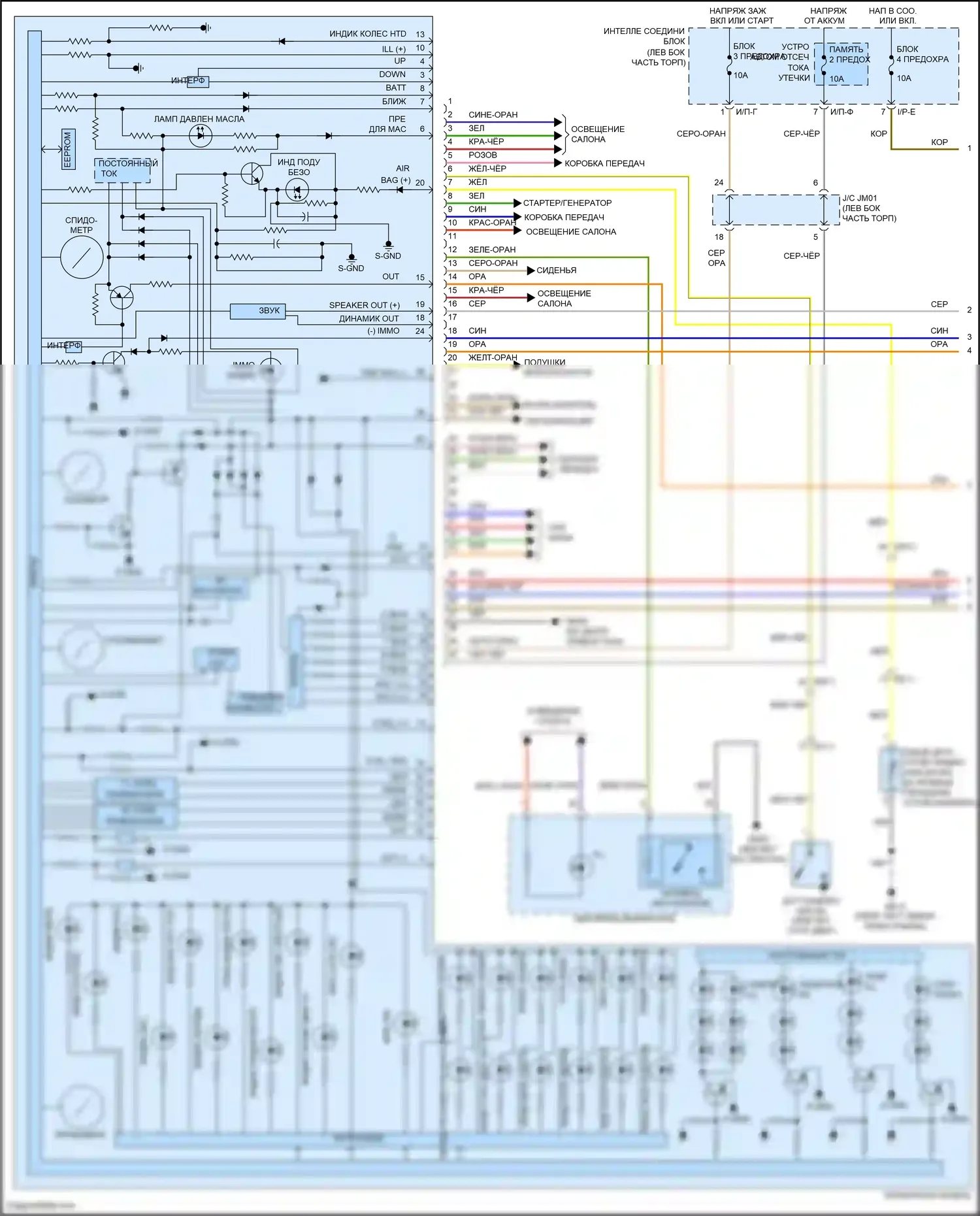 Santa Fe Hyundai III (2012-2016): Электросхема приборной панели, с обычной панелью (1 из 2) 