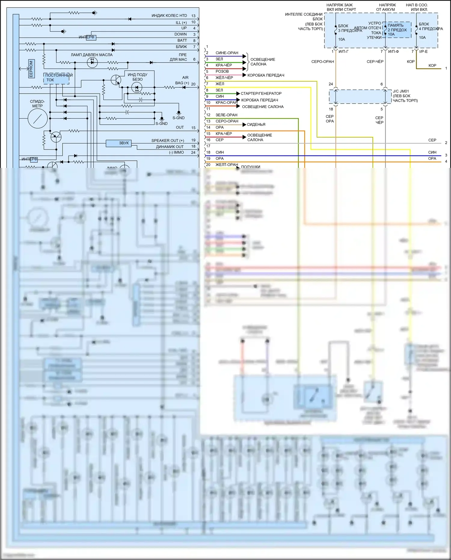 Santa Fe Hyundai III (2012-2016): Электросхема приборной панели, со сверхвидением (1 из 2) 