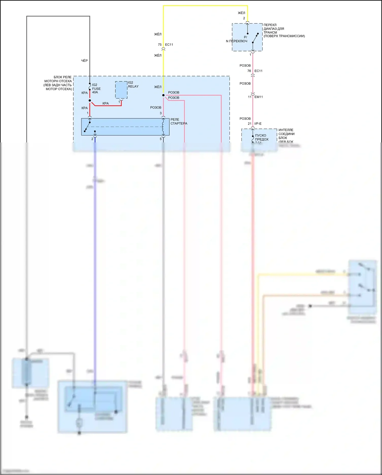 Santa Fe Hyundai III (2012-2016): Электросхема стартера, с интеллектуальным ключом 