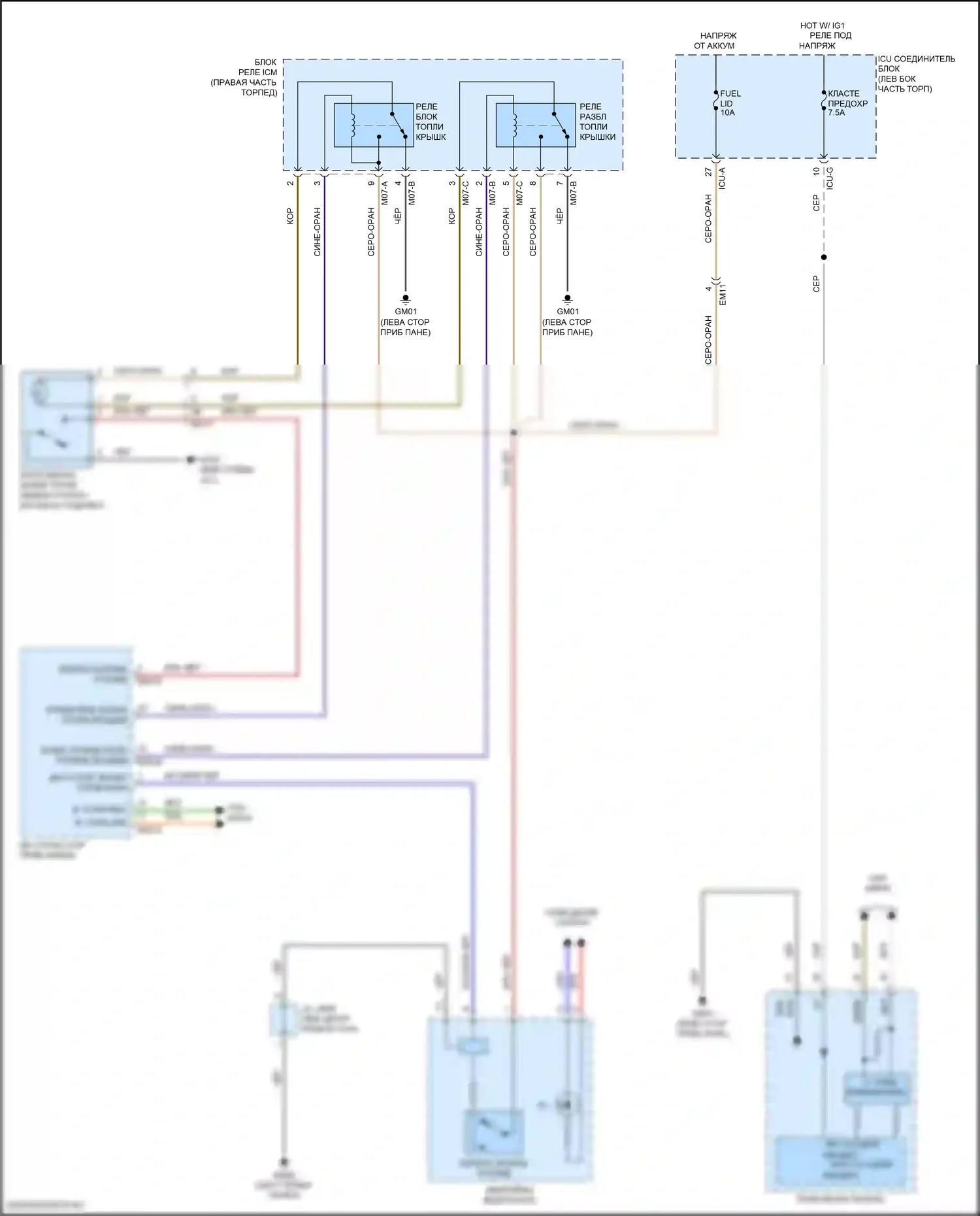 Santa Fe Hyundai IV рестайлинг (2020-2024): Электросхема открытия лючка топливного бака 