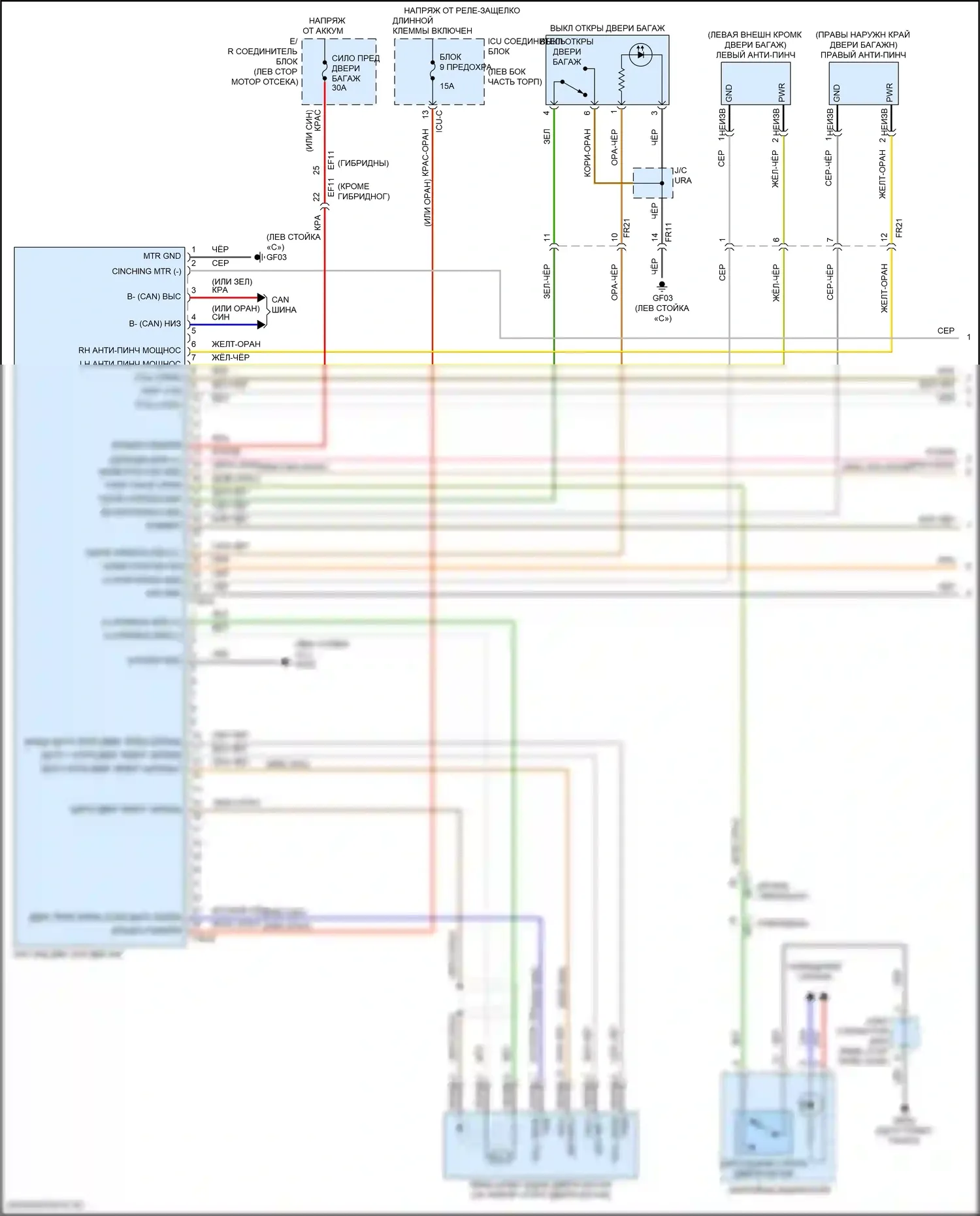 Santa Fe Hyundai IV рестайлинг (2020-2024): Электросхема силовой двери багажника (1 из 2) 