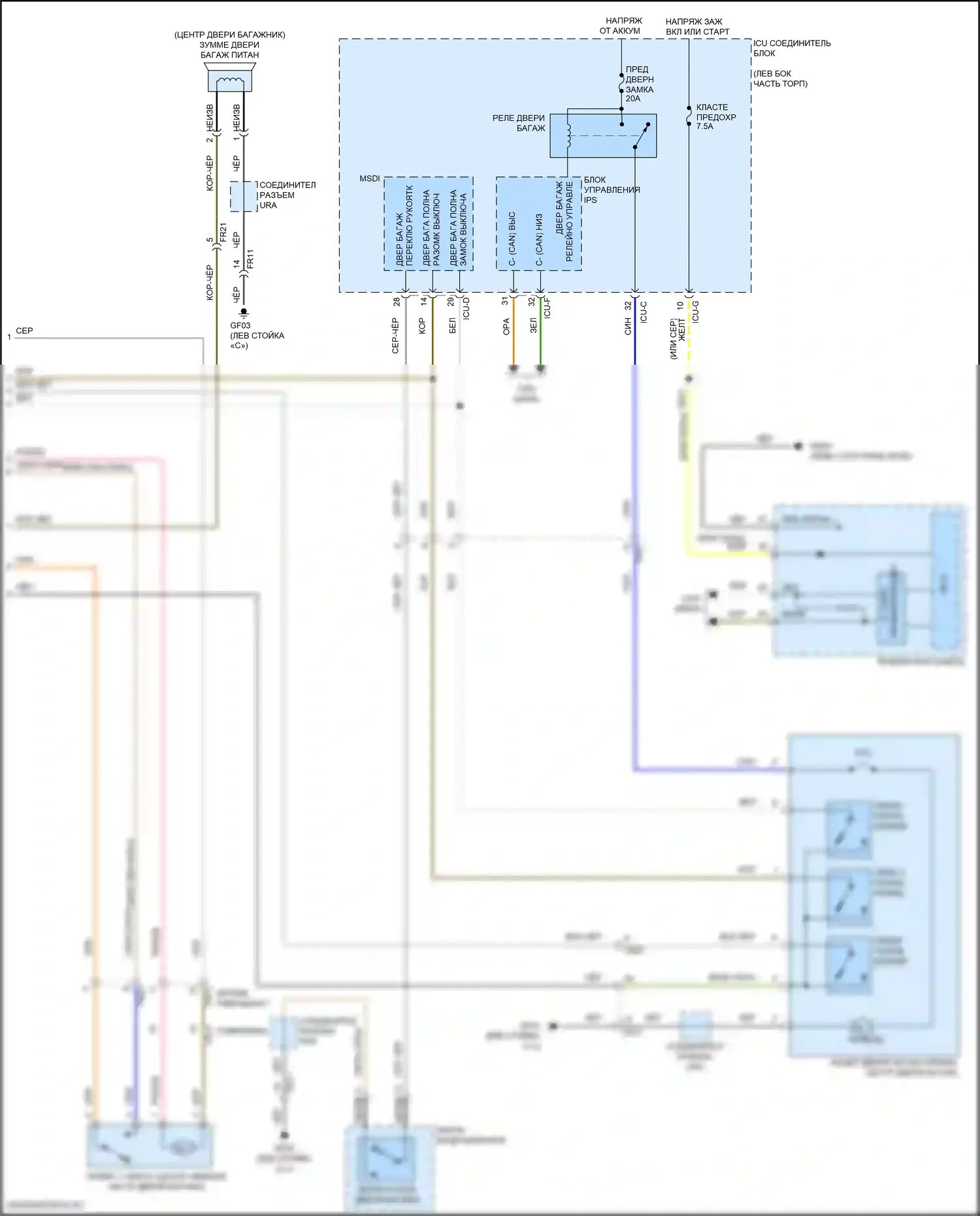 Santa Fe Hyundai IV рестайлинг (2020-2024): Электросхема силовой двери багажника (2 из 2) 