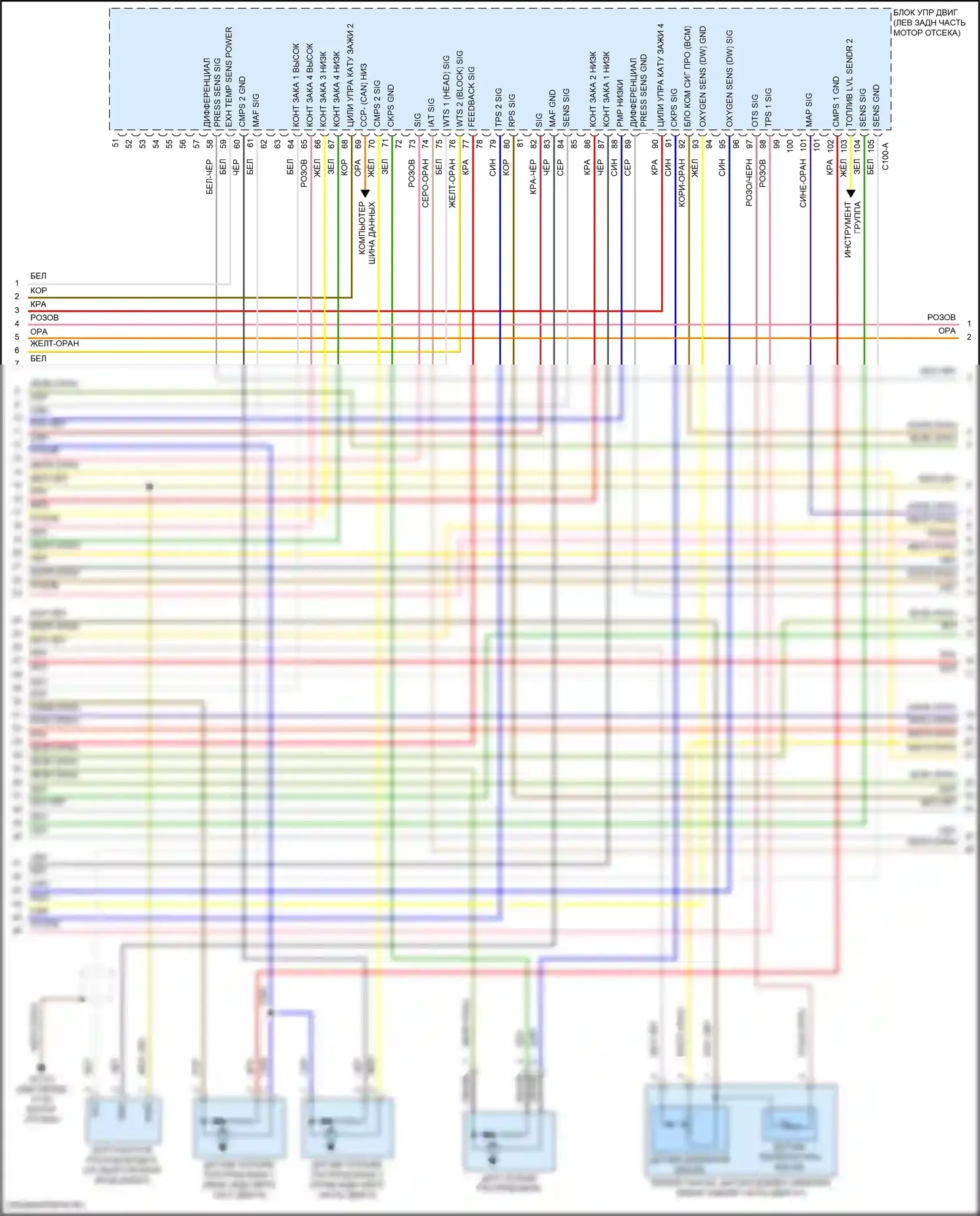 Santa Fe Hyundai IV рестайлинг (2020-2024): Электросхема двигателя 1.6л турбо подключаемый гибрид, электросхема органов управления двигателем (3 из 8) 