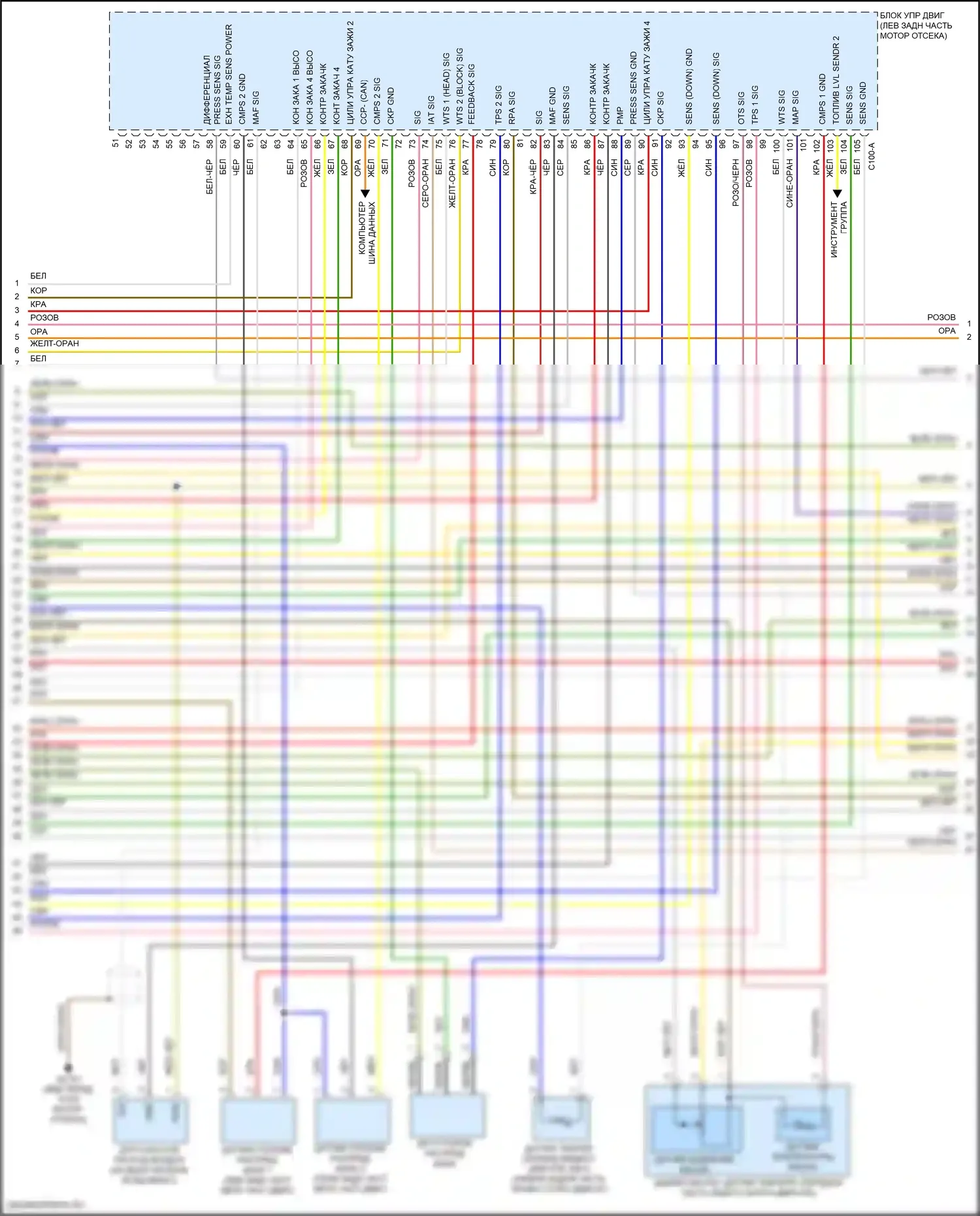 Santa Fe Hyundai IV рестайлинг (2020-2024): Электросхема двигателя 1,6л турбогибрида, электросхема органов управления двигателем (3 из 8) 