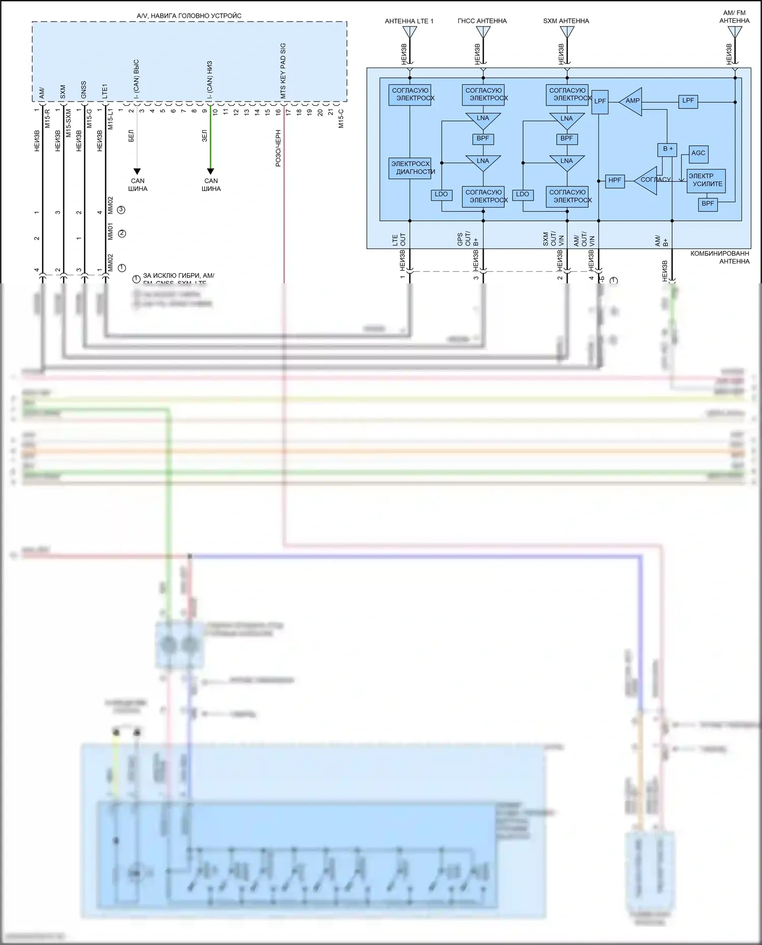 Santa Fe Hyundai IV рестайлинг (2020-2024): Электросхема магнитолы, с навигацией и дисплеем, с усилителем (2 из 5) 