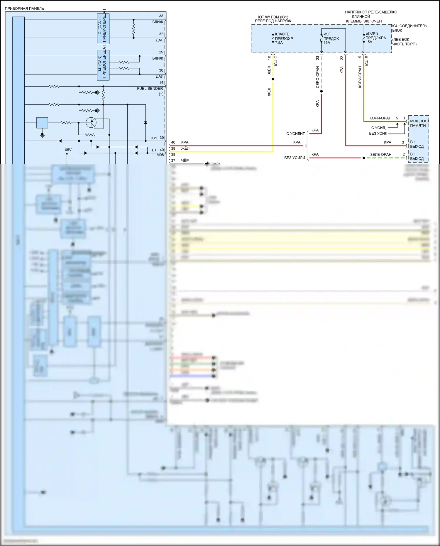 Santa Fe Hyundai IV рестайлинг (2020-2024): Электросхема приборной панели, за исключением гибридной с 12,3-дюймовым жк-дисплеем (1 из 3) 