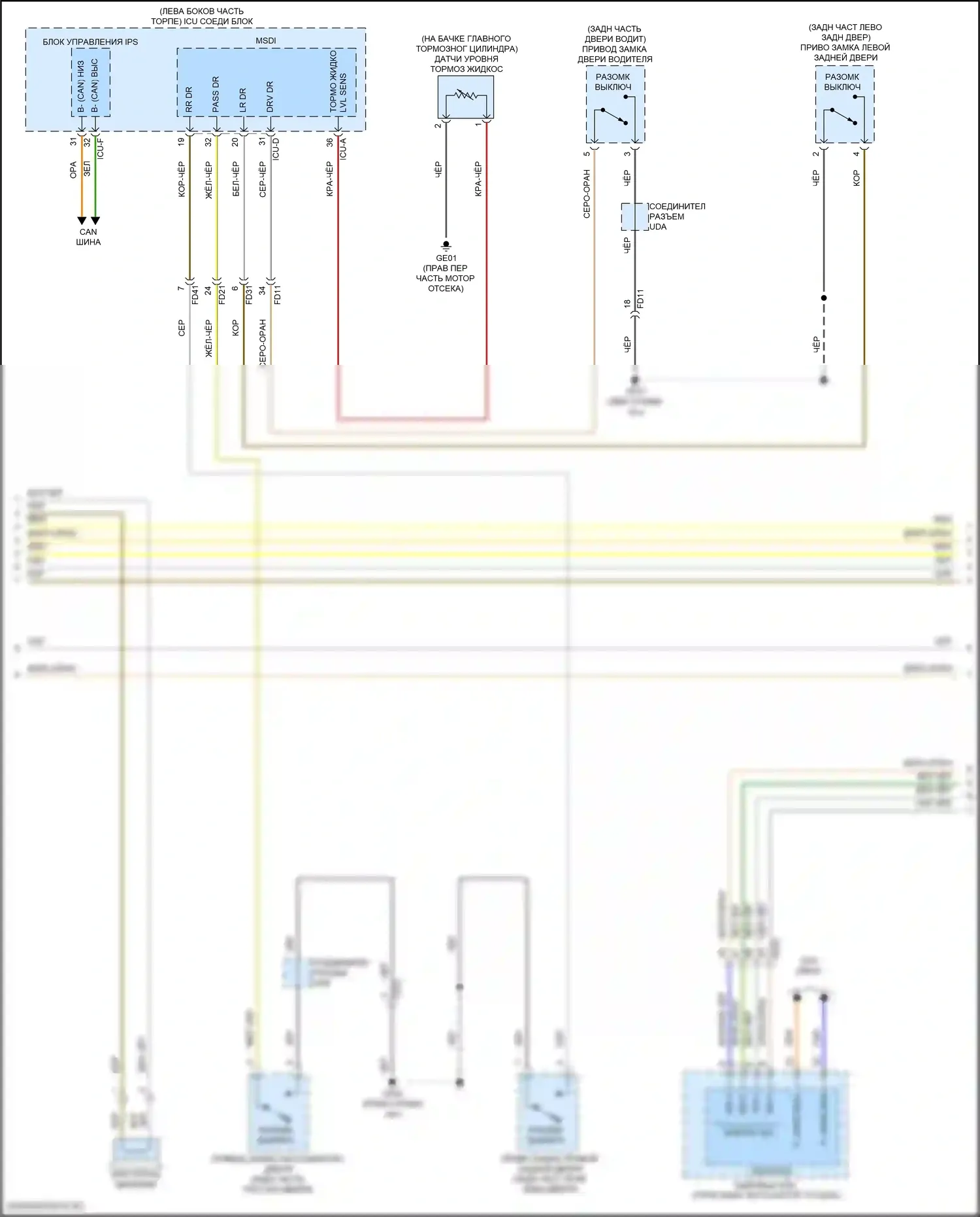 Santa Fe Hyundai IV рестайлинг (2020-2024): Электросхема приборной панели, за исключением гибридной с 12,3-дюймовым жк-дисплеем (2 из 3) 