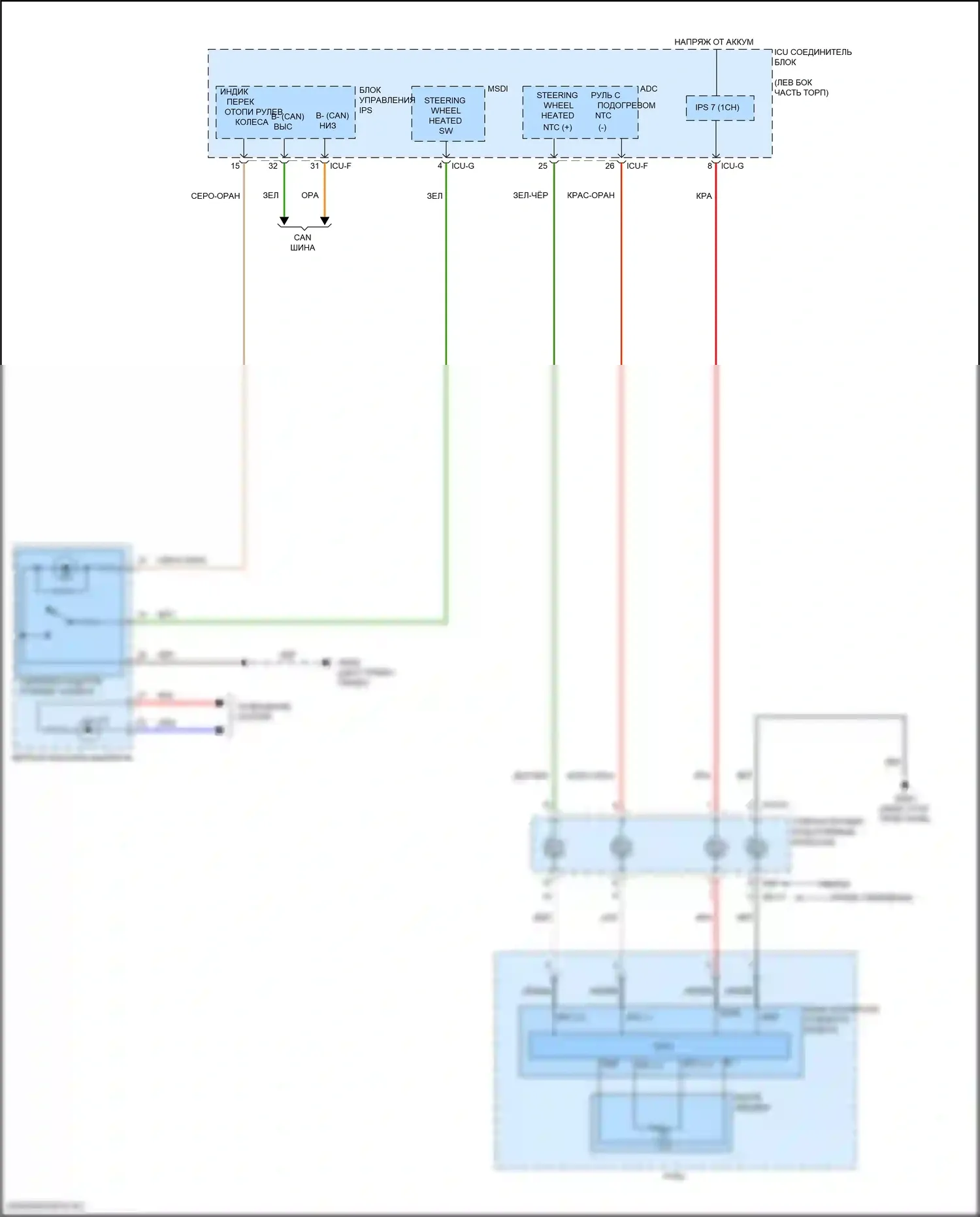 Santa Fe Hyundai IV рестайлинг (2020-2024): Электросхема рулевого колеса с подогревом 