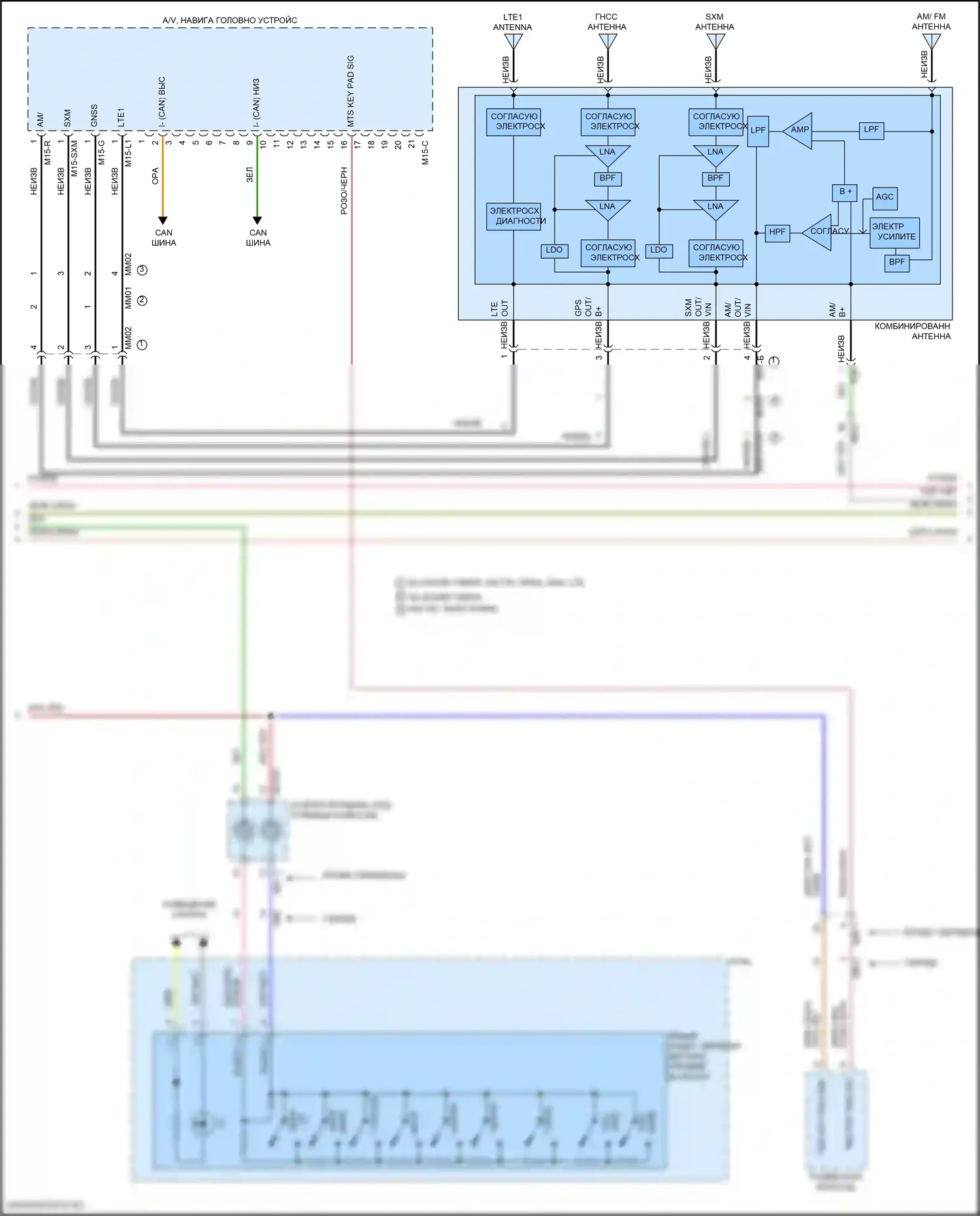 Santa Fe Hyundai IV рестайлинг (2020-2024): Электросхема навигации, с навигацией и диаплеей, без усилителя (2 из 3) 