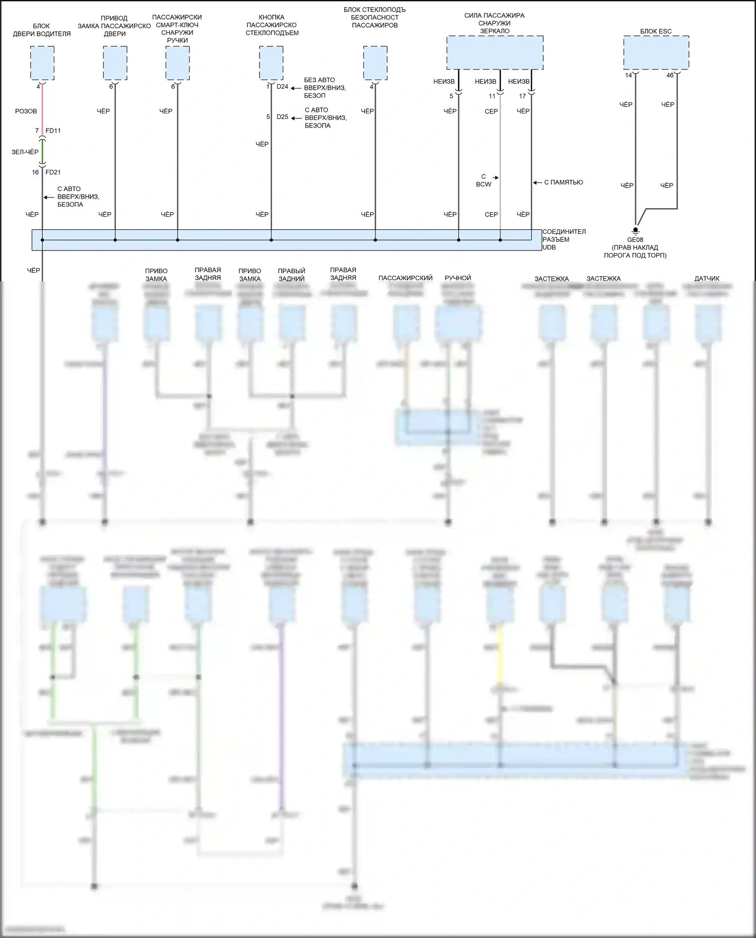 Santa Fe Hyundai IV рестайлинг (2020-2024): Электросхема разводки массы, кроме гибридной (4 из 6) 