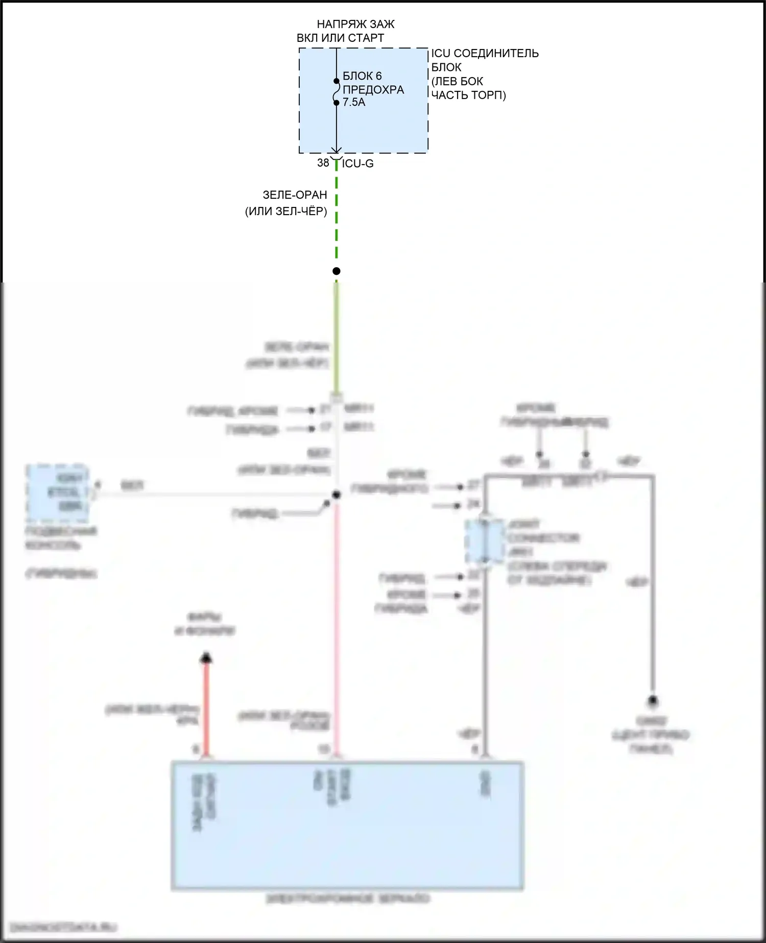 Santa Fe Hyundai IV рестайлинг (2020-2024): Электросхема электрохромного зеркала 