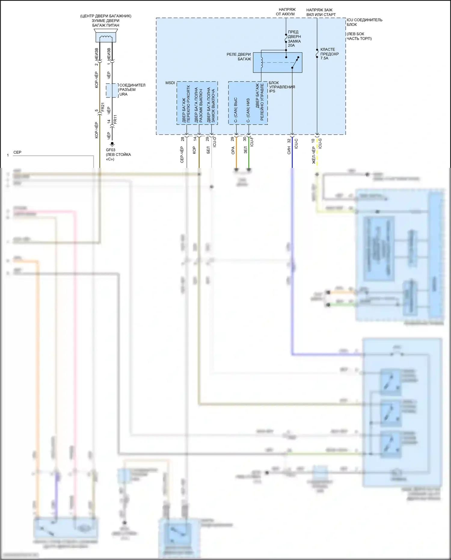 Santa Fe Hyundai IV (2018-2021): Электросхема силовой двери багажника (2 из 2) 