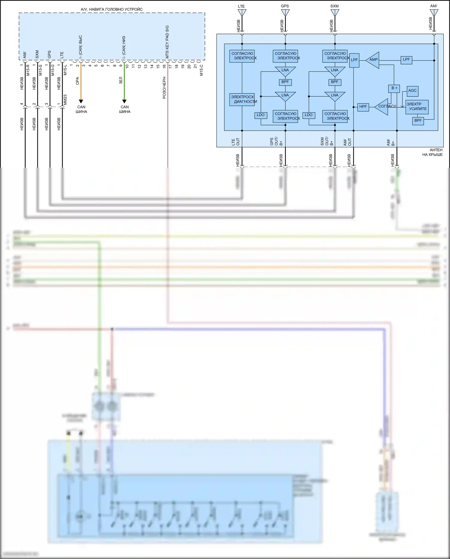 Santa Fe Hyundai IV (2018-2021): Электросхема магнитолы, с навигацией, дисплеем и усилителем (2 из 5) 