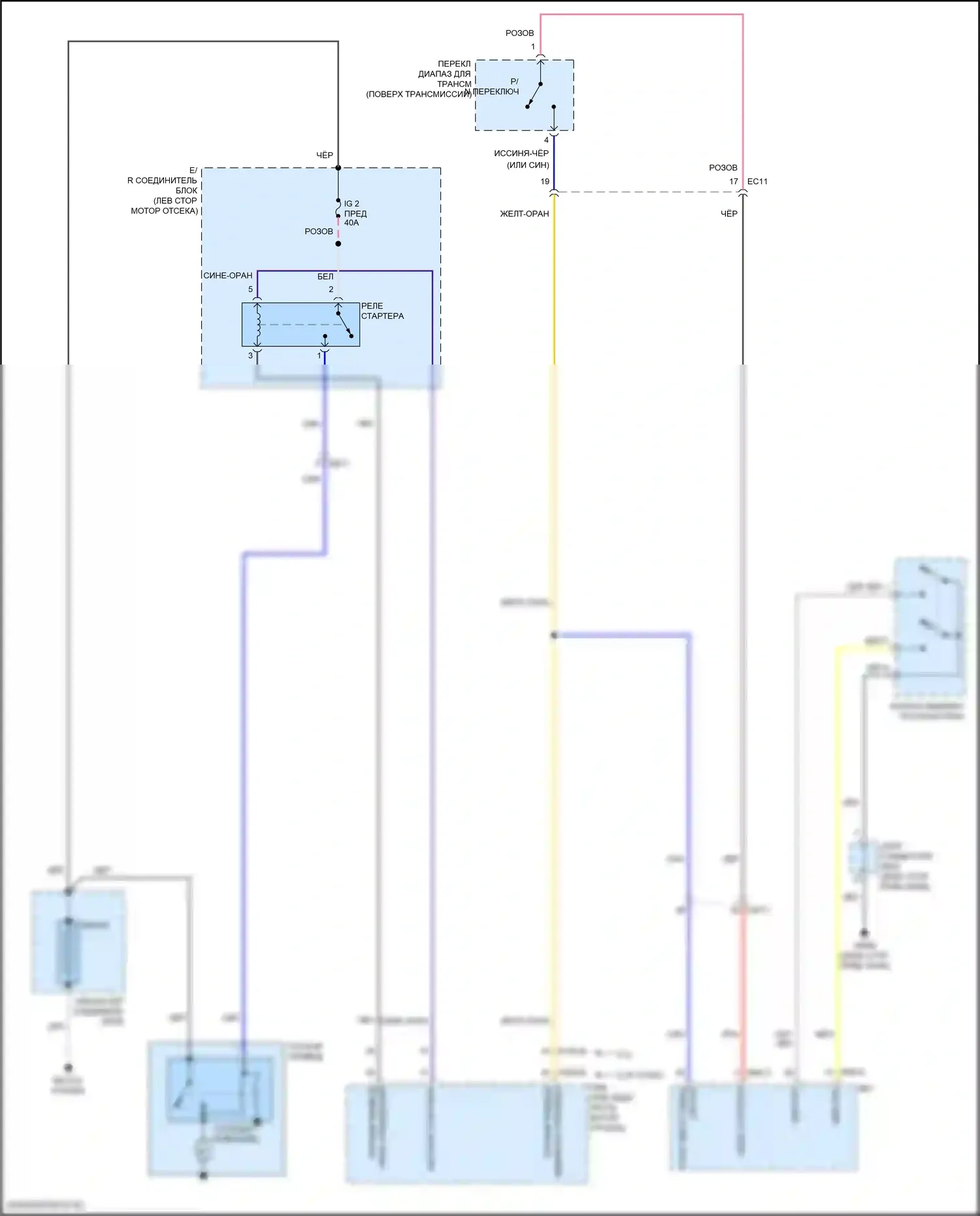 Santa Fe Hyundai IV (2018-2021): Электросхема стартера, с интеллектуальным ключом 