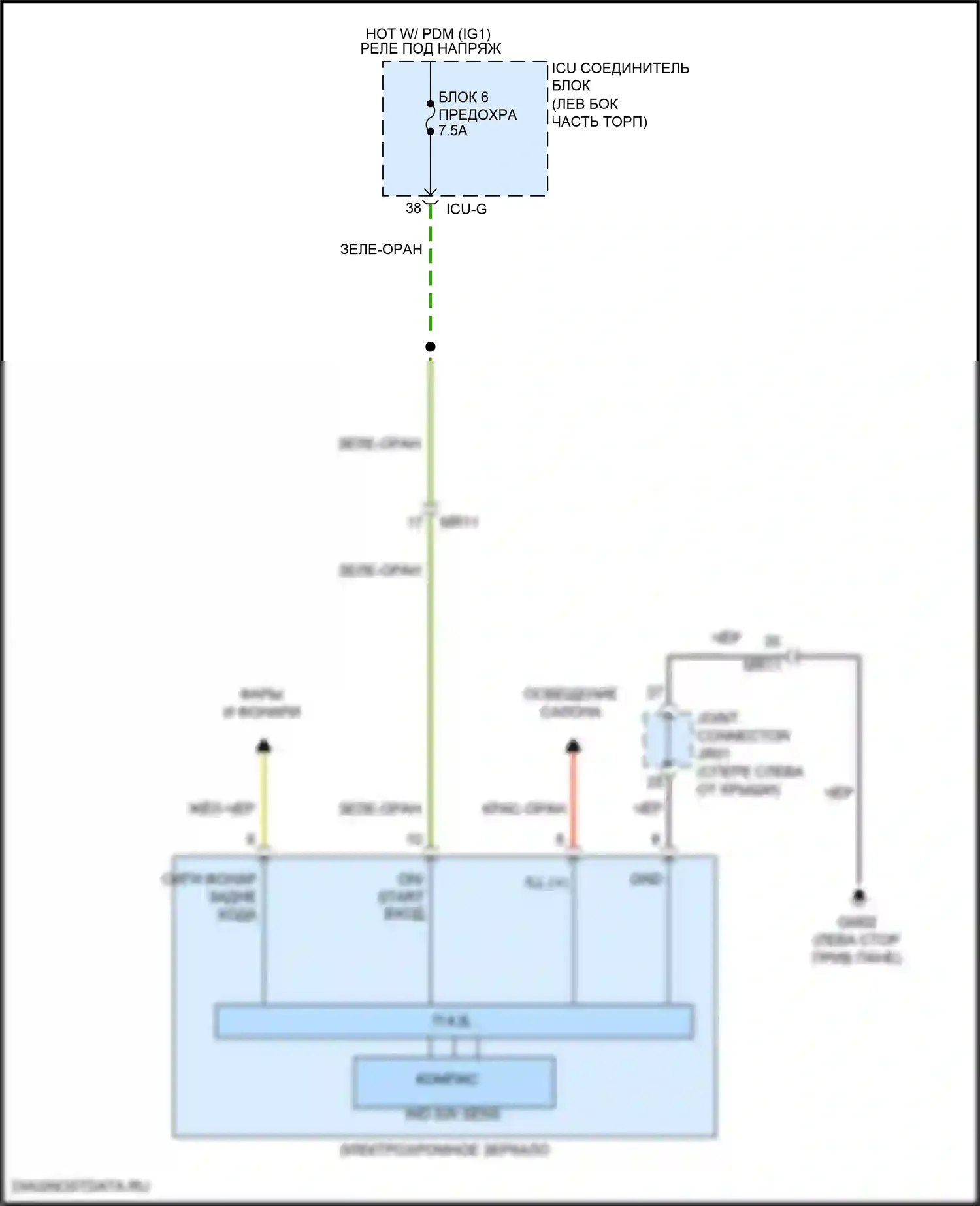 Santa Fe Hyundai IV (2018-2021): Электросхема электрохромного зеркала, без homelink 