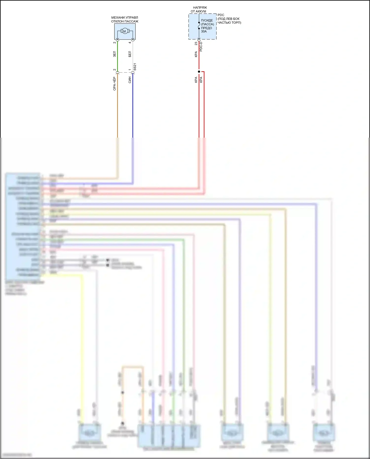Santa Fe Hyundai V (2023-2024): Электросхема сиденья пассажира сила, с расслабить и ходить в переключателе 