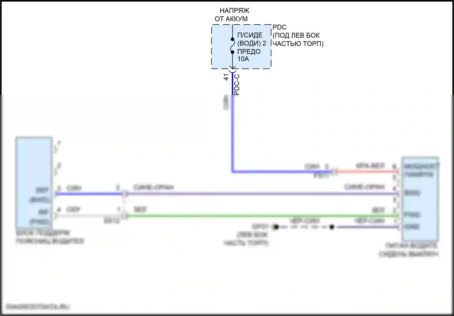 Santa Fe Hyundai V (2023-2024): Электросхема сиденья водителя с электроприводом, 2-сторонняя 
