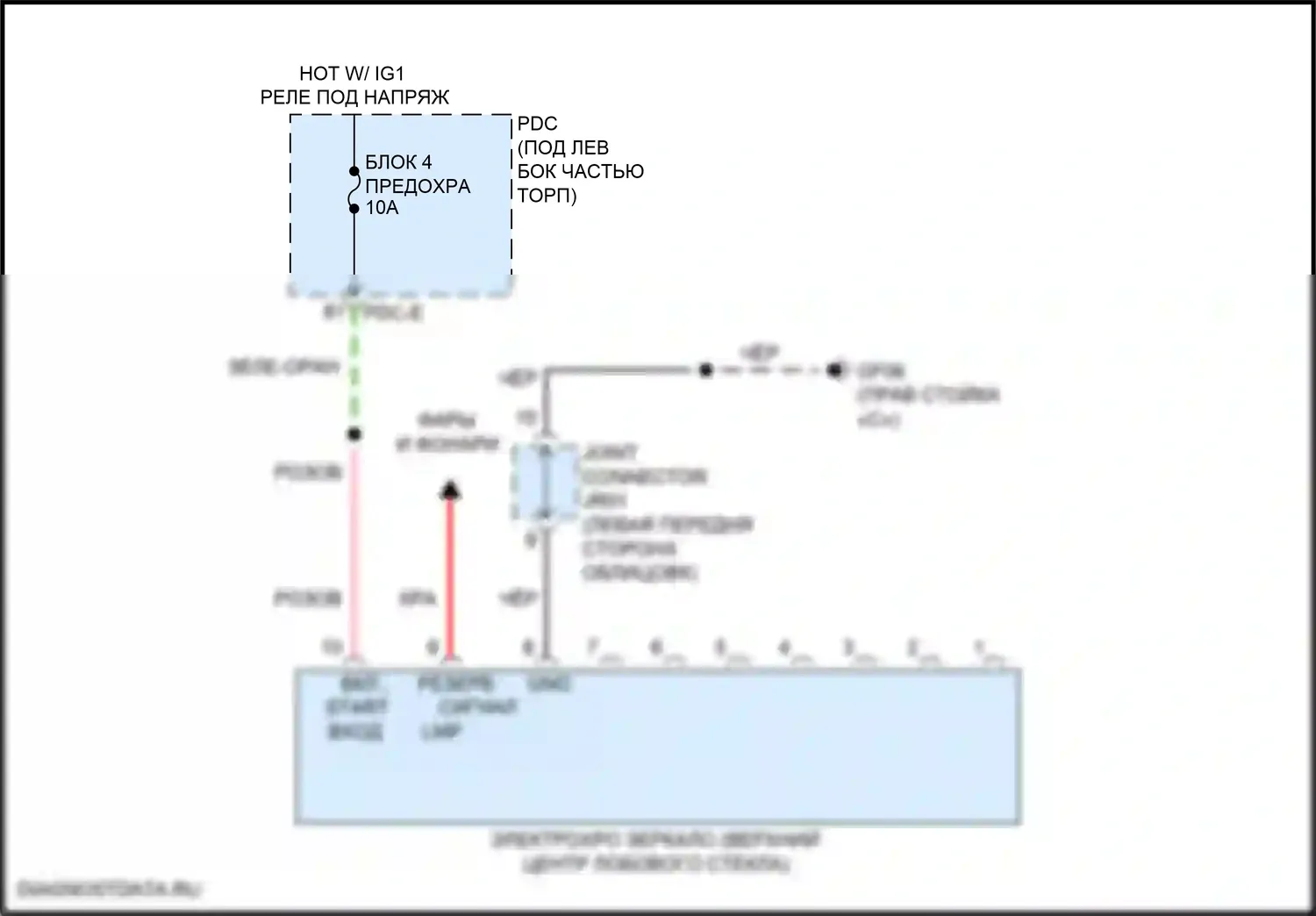 Santa Fe Hyundai V (2023-2024): Электросхема электрохромного зеркала, без цифрового центрального зеркала 