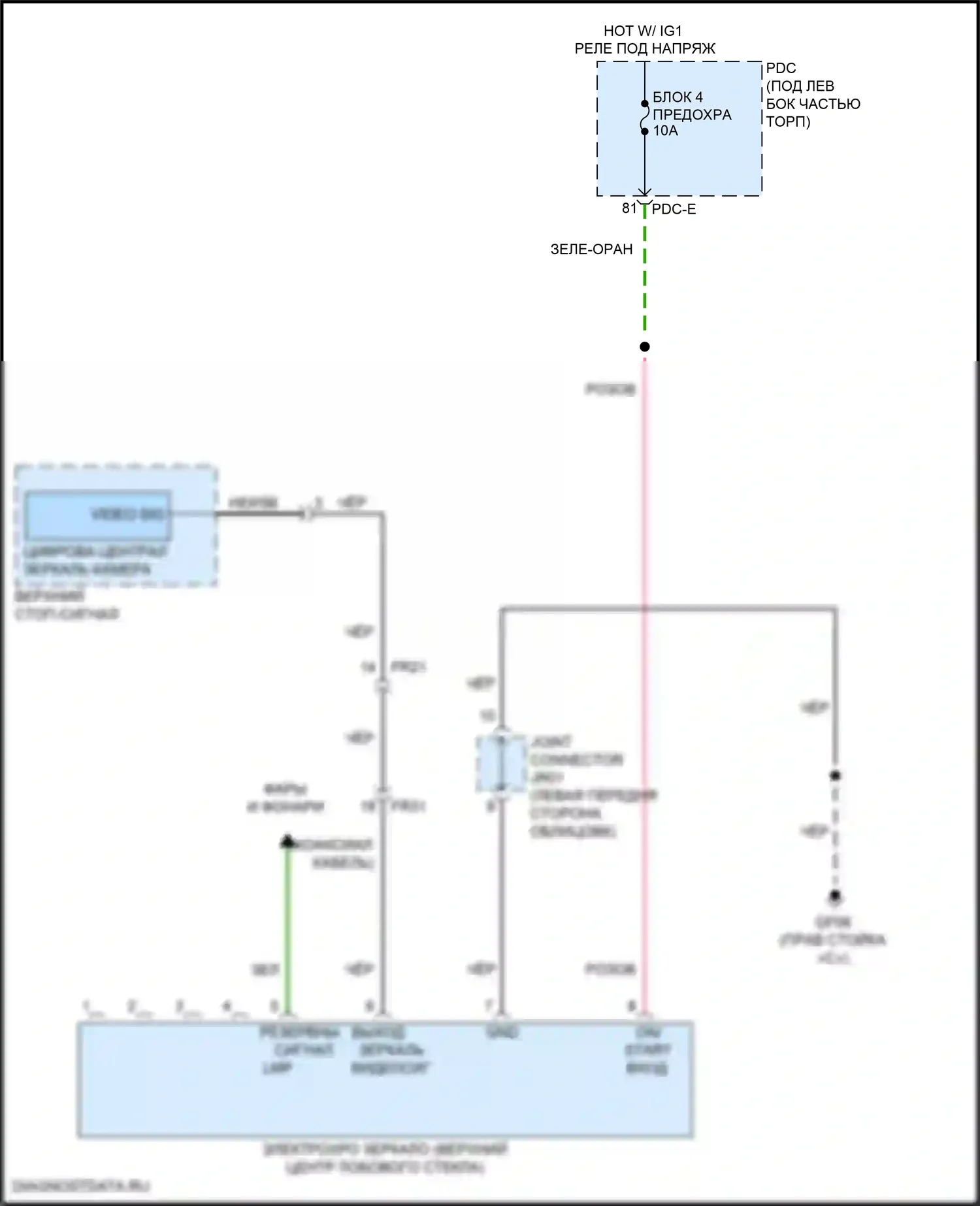 Santa Fe Hyundai V (2023-2024): Электросхема электрохромного зеркала, с цифровым центральным зеркалом 