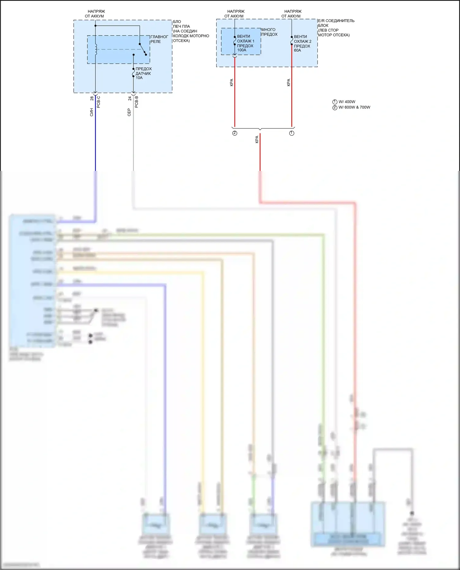 Santa Fe Hyundai V (2023-2024): Электросхема вентилятора охлаждения, кроме гибридного 