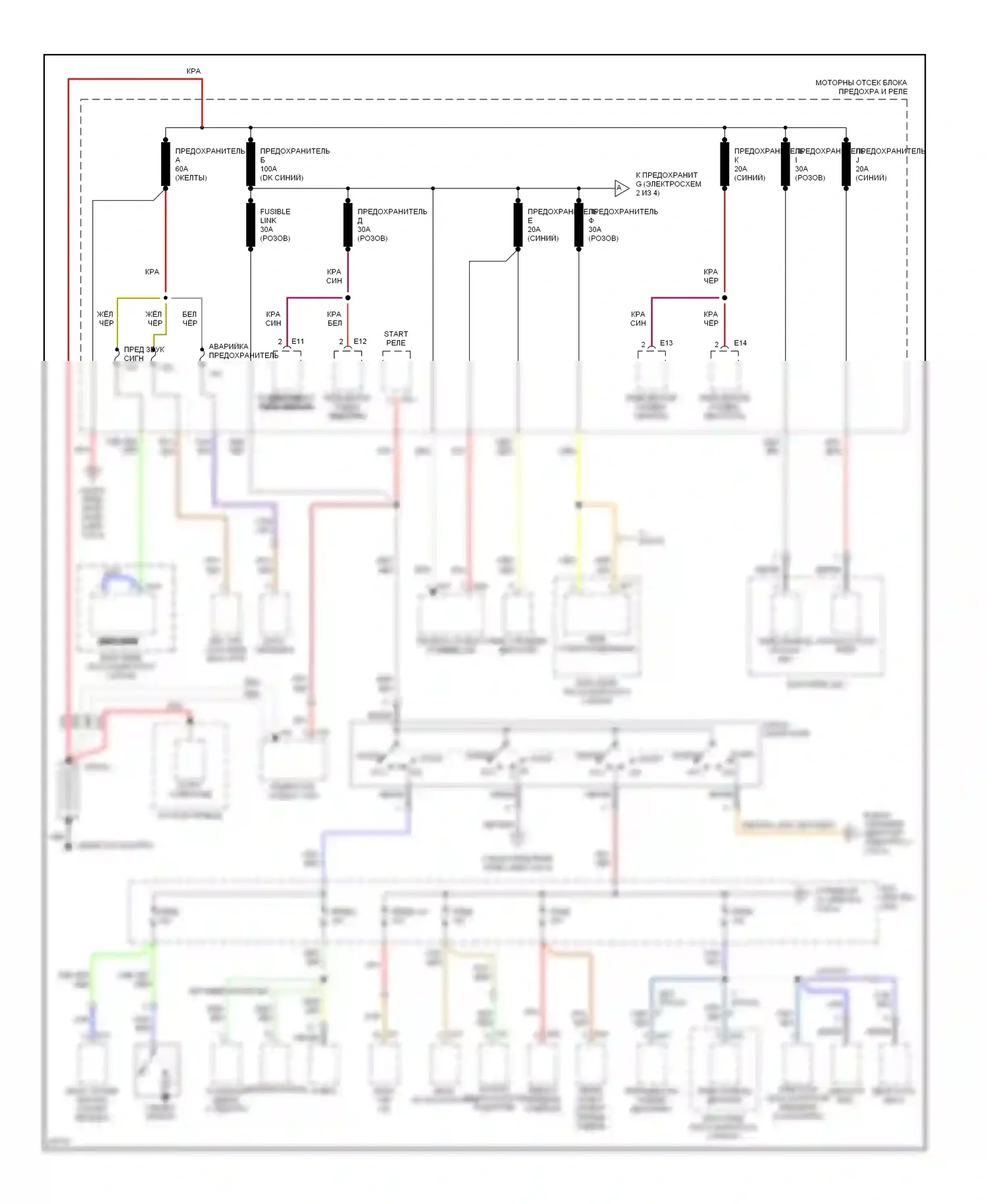 Sonata Hyundai III рестайлинг (1996-1998): Электросхема блока предохранителей реле (1 из 4) 