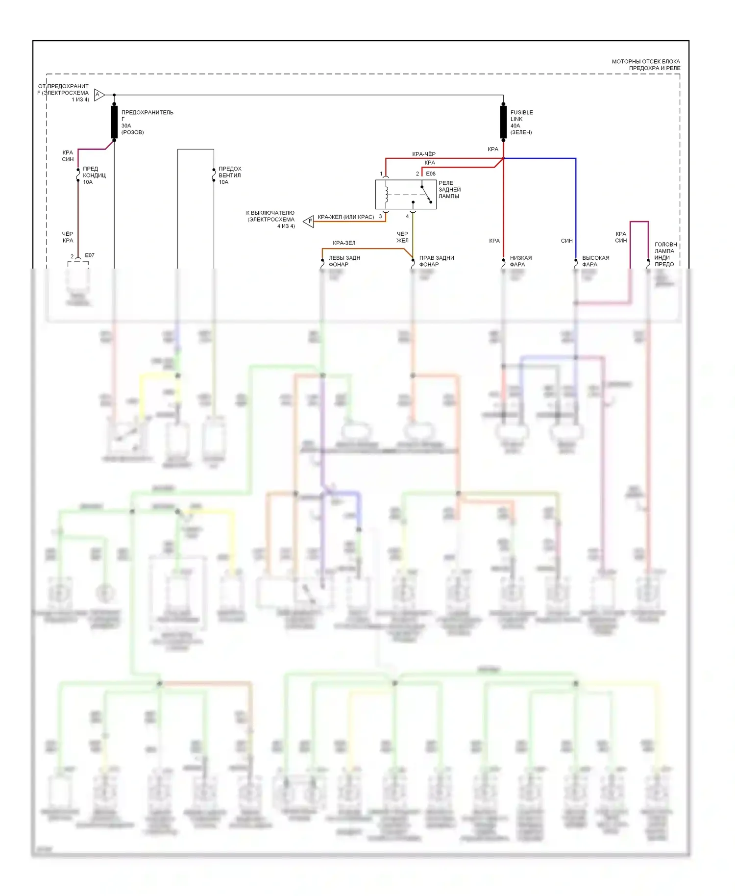 Sonata Hyundai III рестайлинг (1996-1998): Электросхема блока предохранителей реле (2 из 4) 