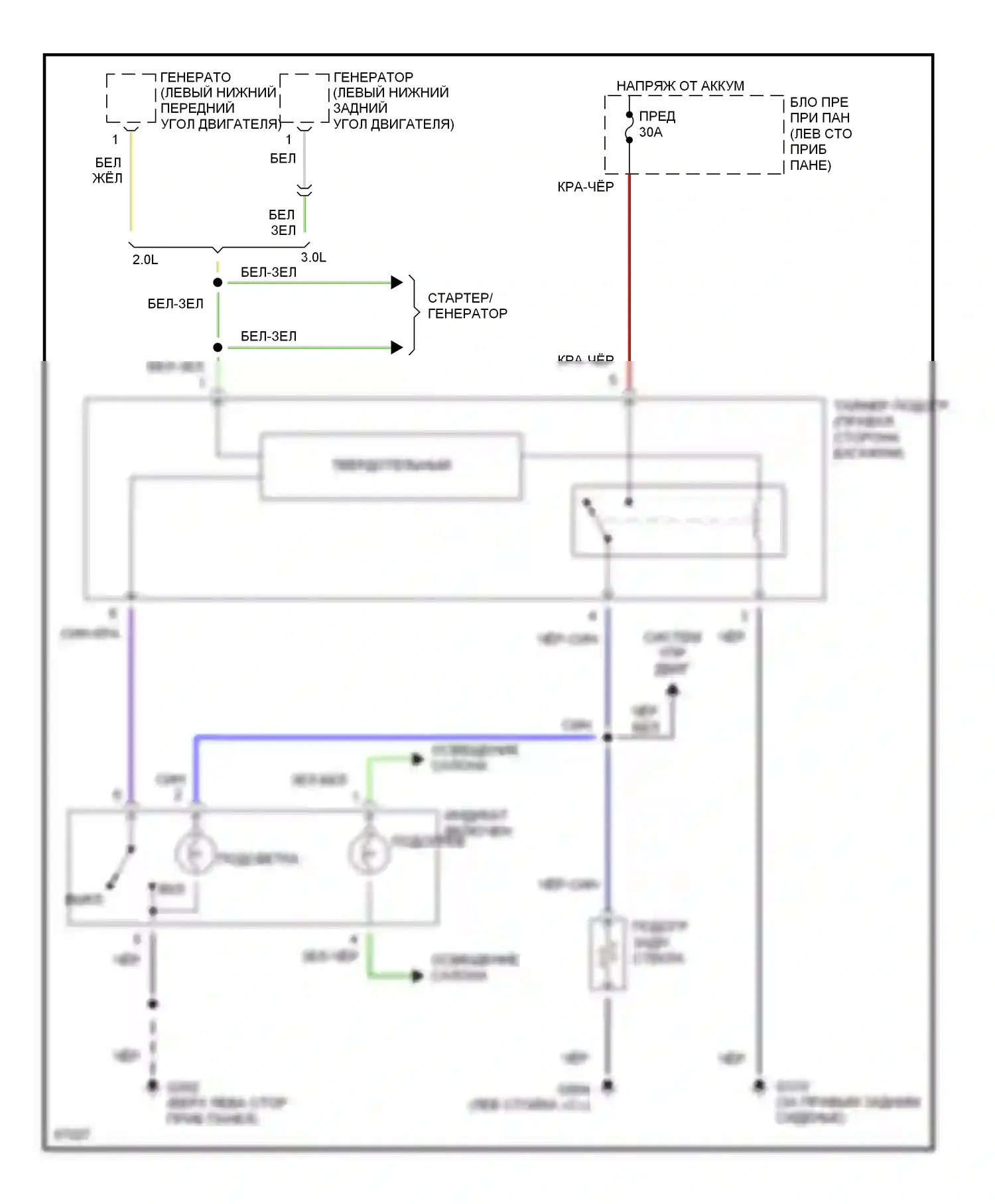 Sonata Hyundai III рестайлинг (1996-1998): Электросхема подогрева, без etacs-ecu 