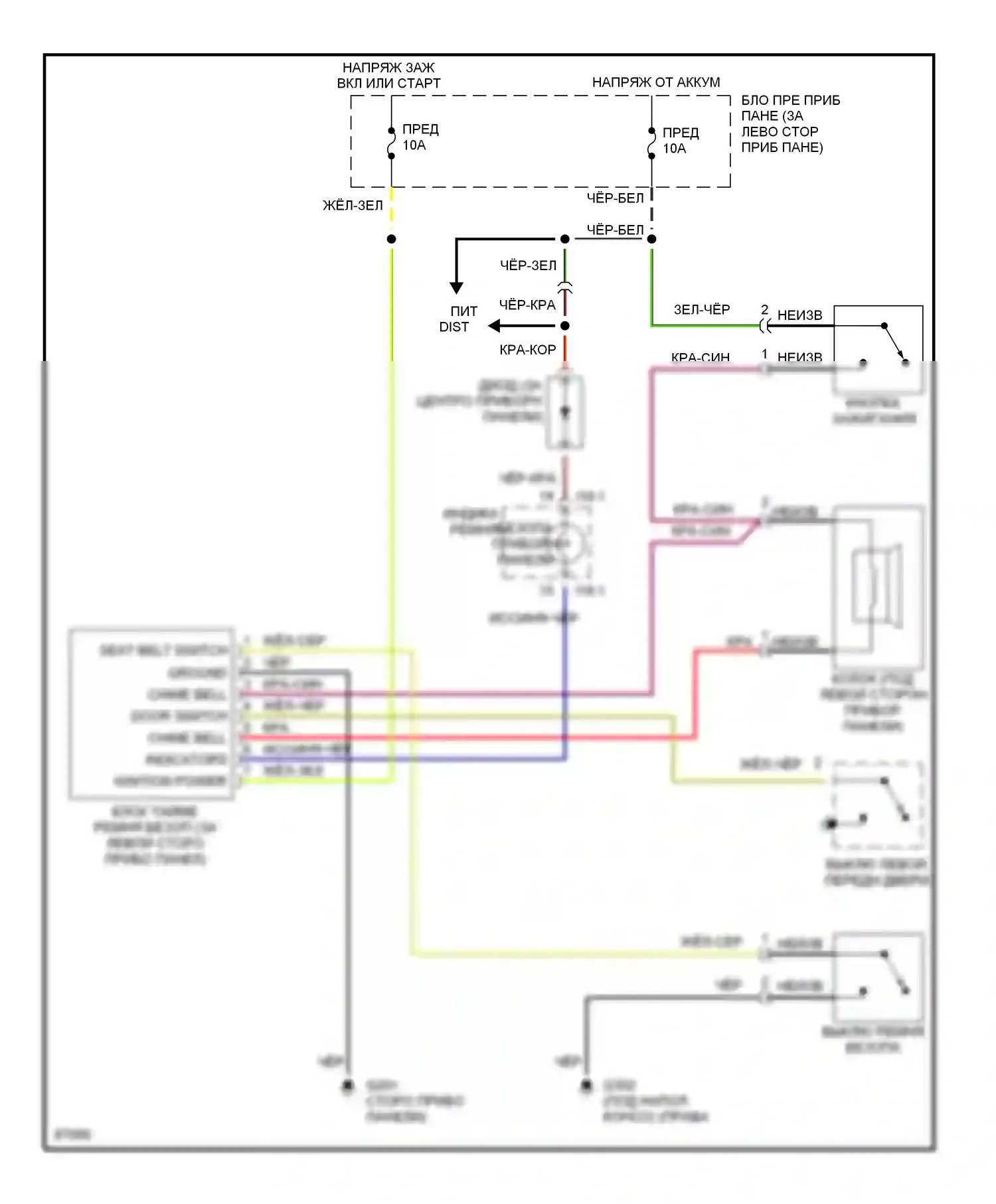 Sonata Hyundai III рестайлинг (1996-1998): Электросхемы системы оповещения, без etacs-ecu 