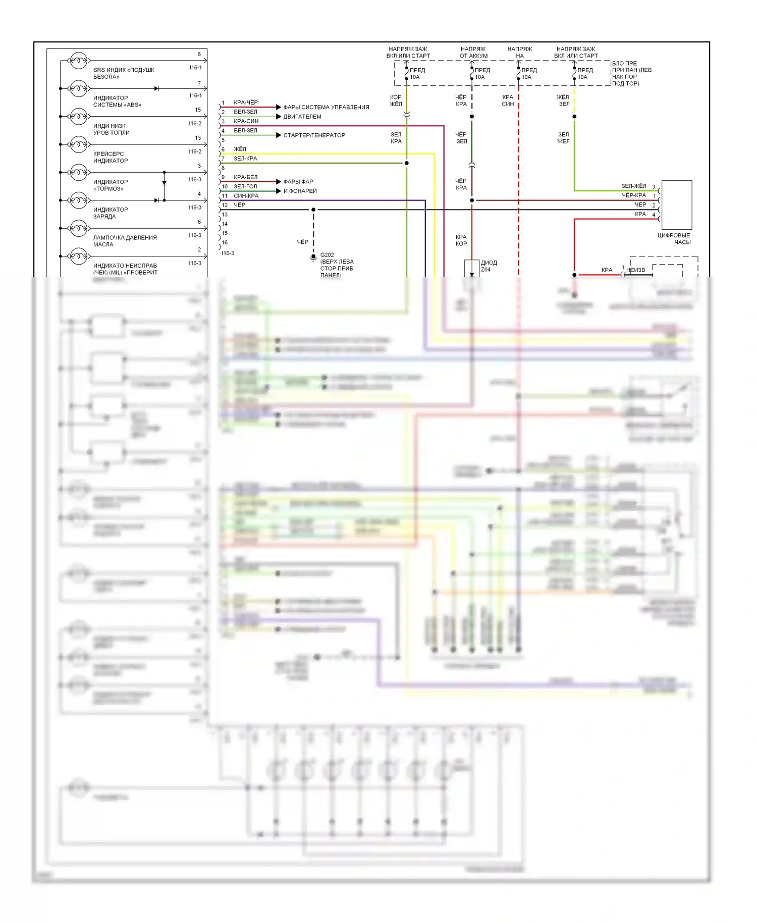 Sonata Hyundai III рестайлинг (1996-1998): Электросхема приборной панели (1 из 2) 