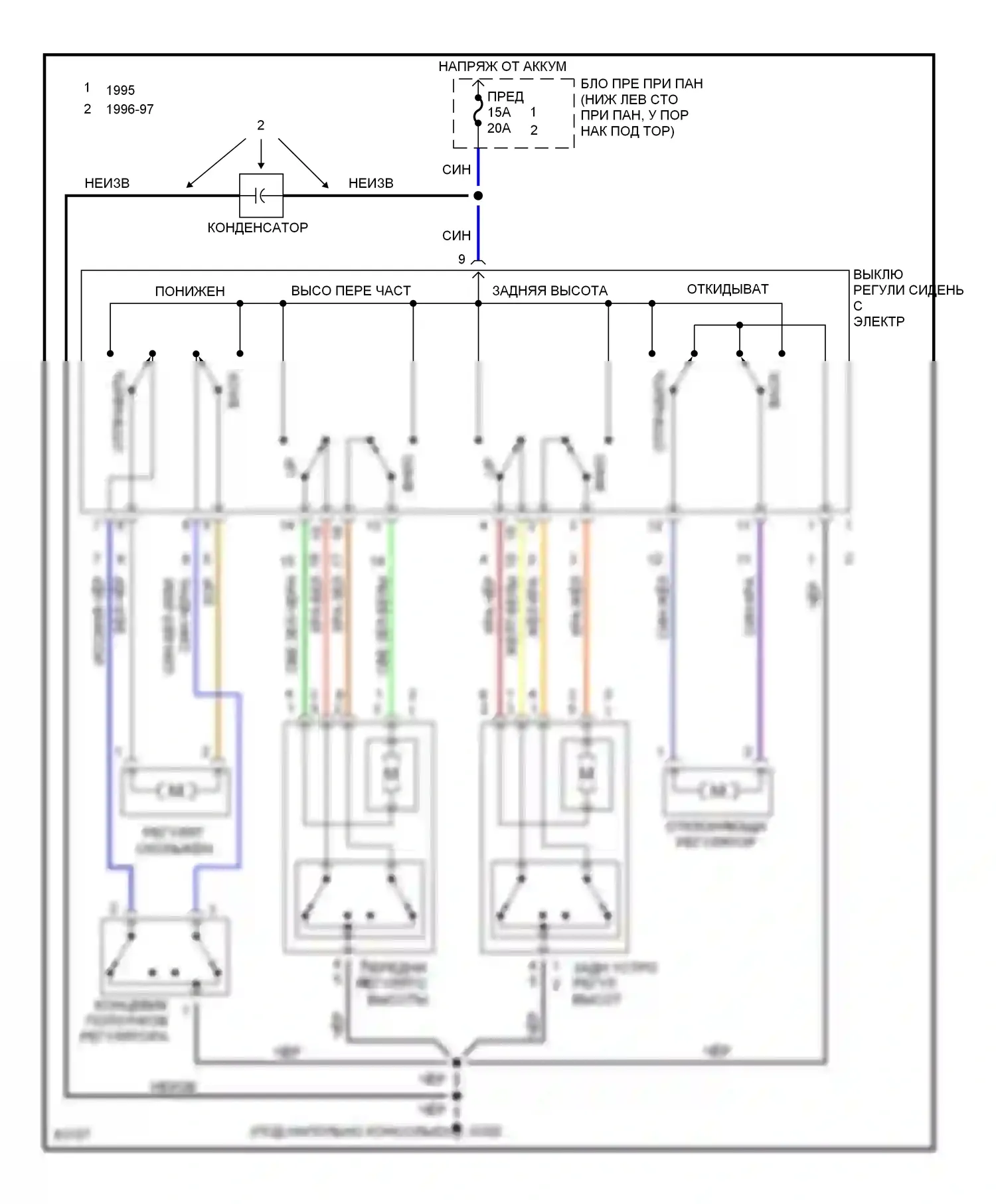 Sonata Hyundai III рестайлинг (1996-1998): Электросхема сидений 