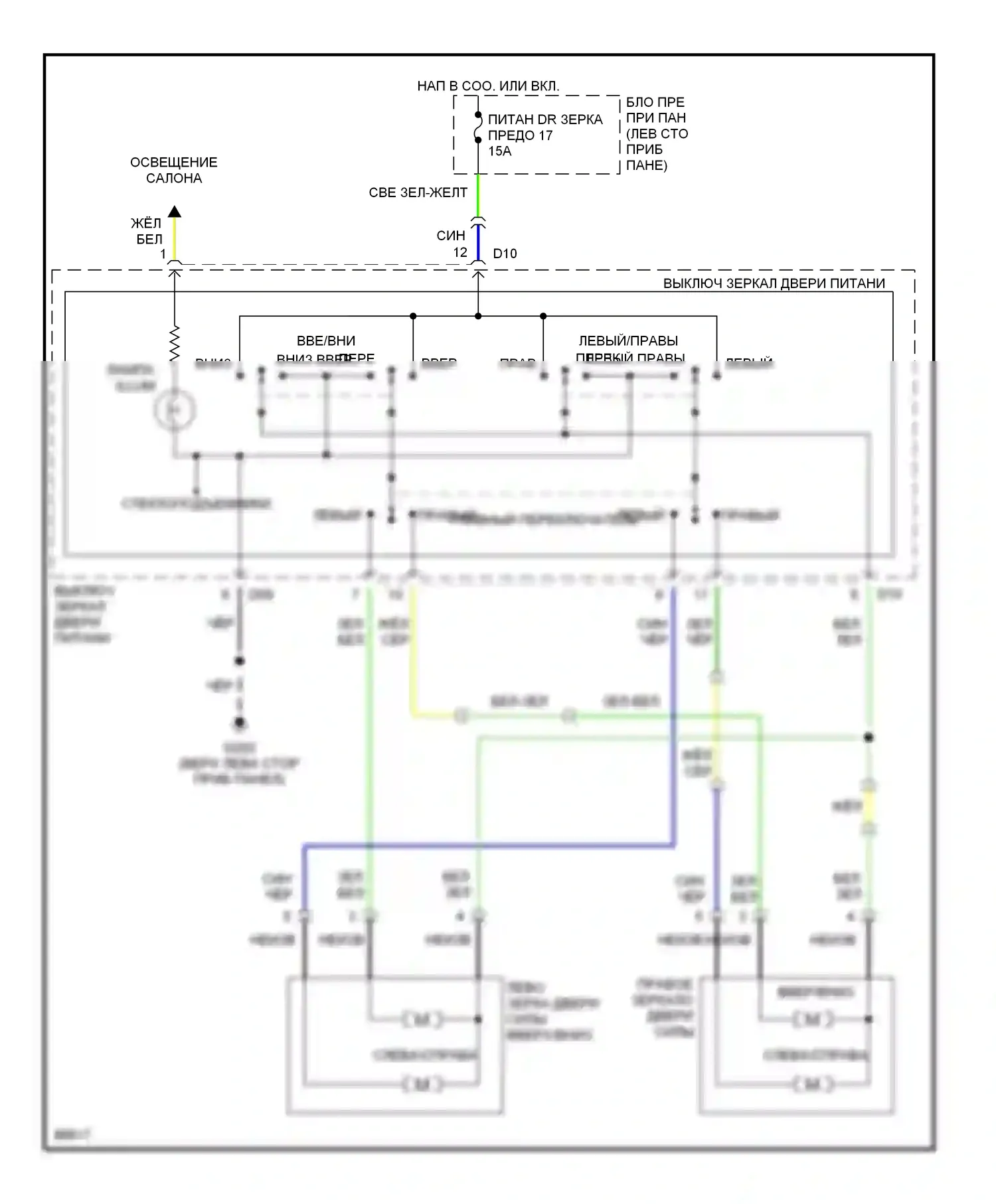 Sonata Hyundai III рестайлинг (1996-1998): Электросхема силового зеркала 