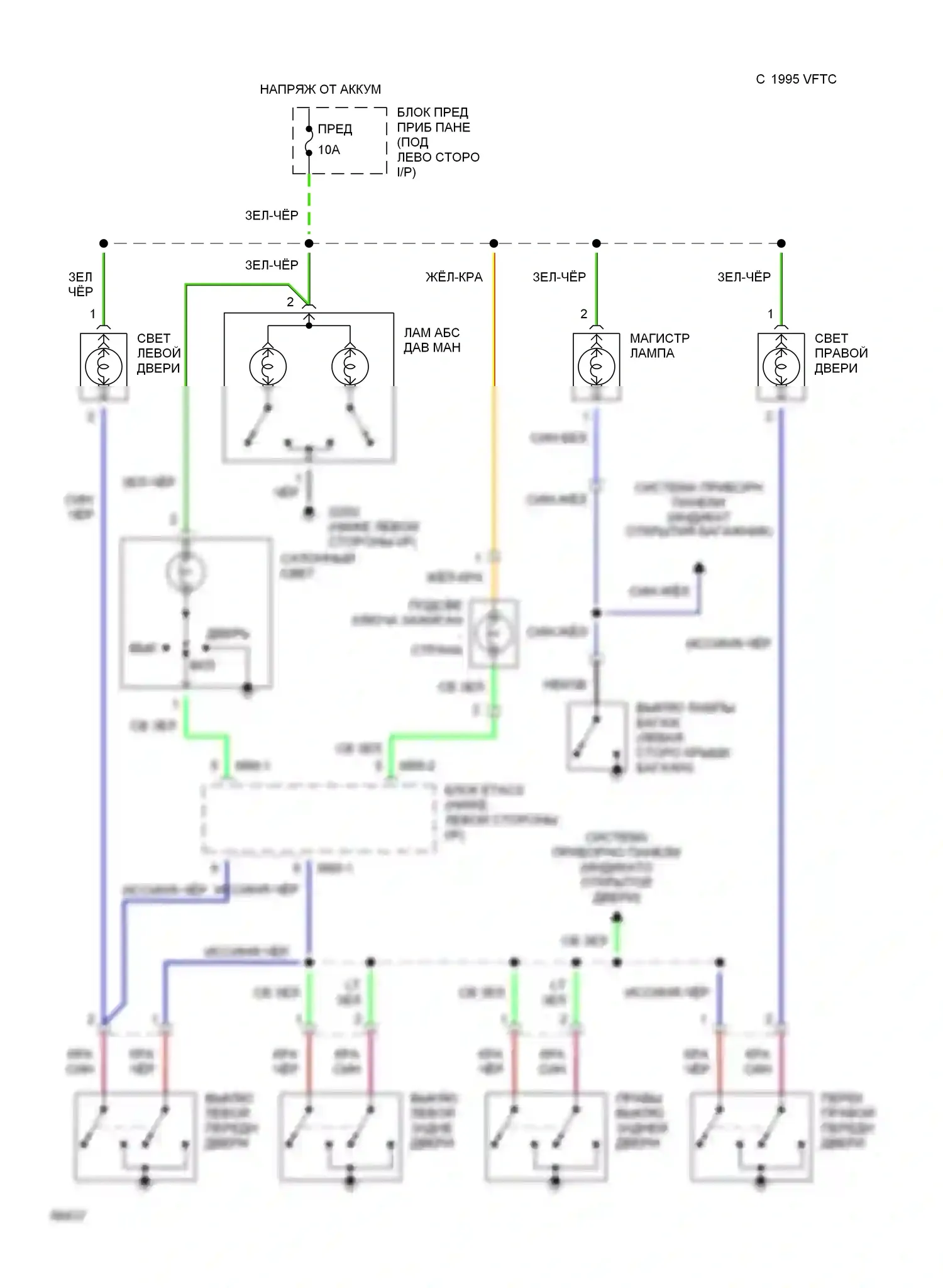Sonata Hyundai III (1993-1996): Электросхема освещения салона, без люка 